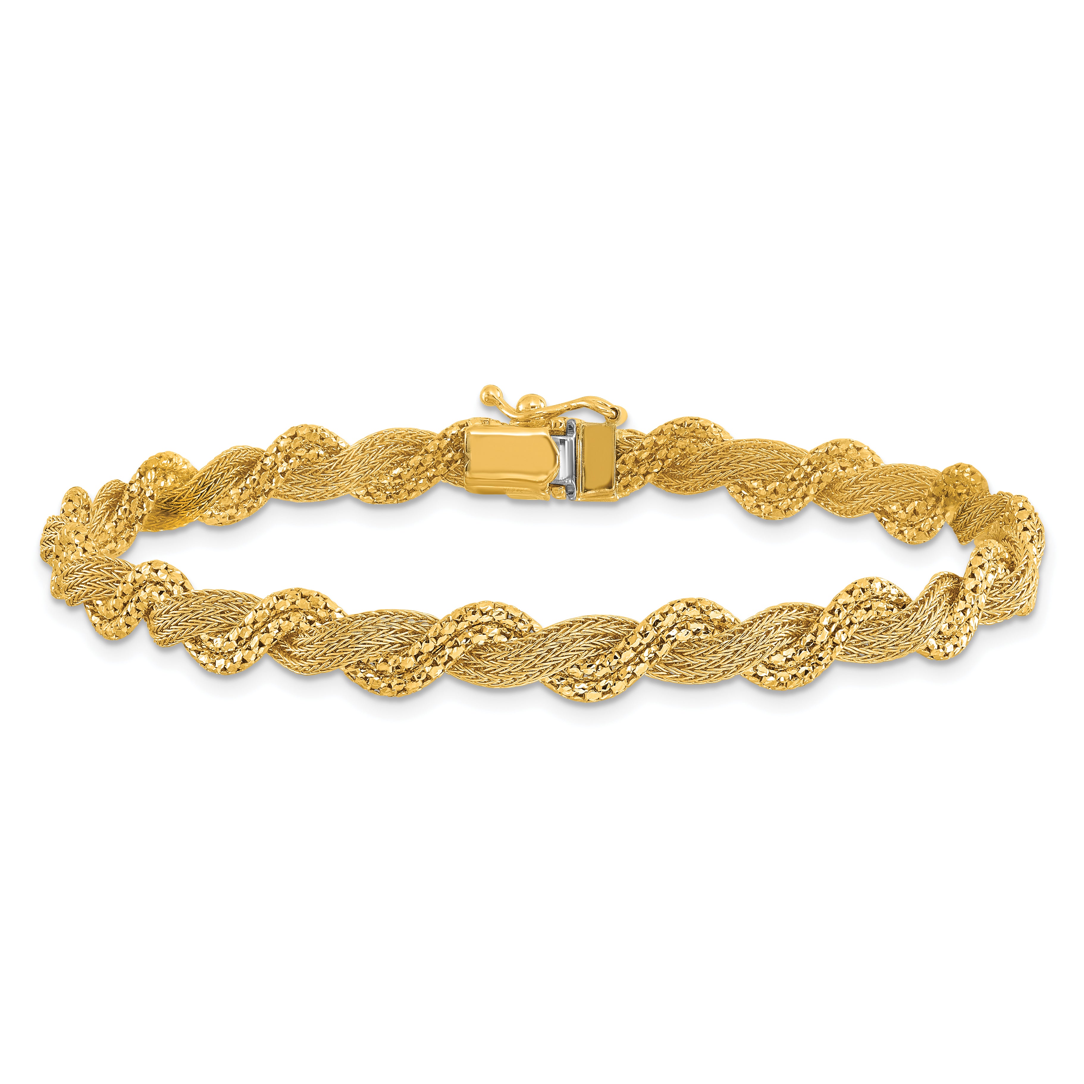 14K Polished/Textured and Diamond-cut Twisted  Bracelet