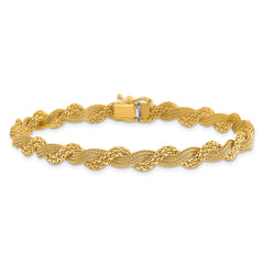 14K Polished/Textured and Diamond-cut Twisted  Bracelet