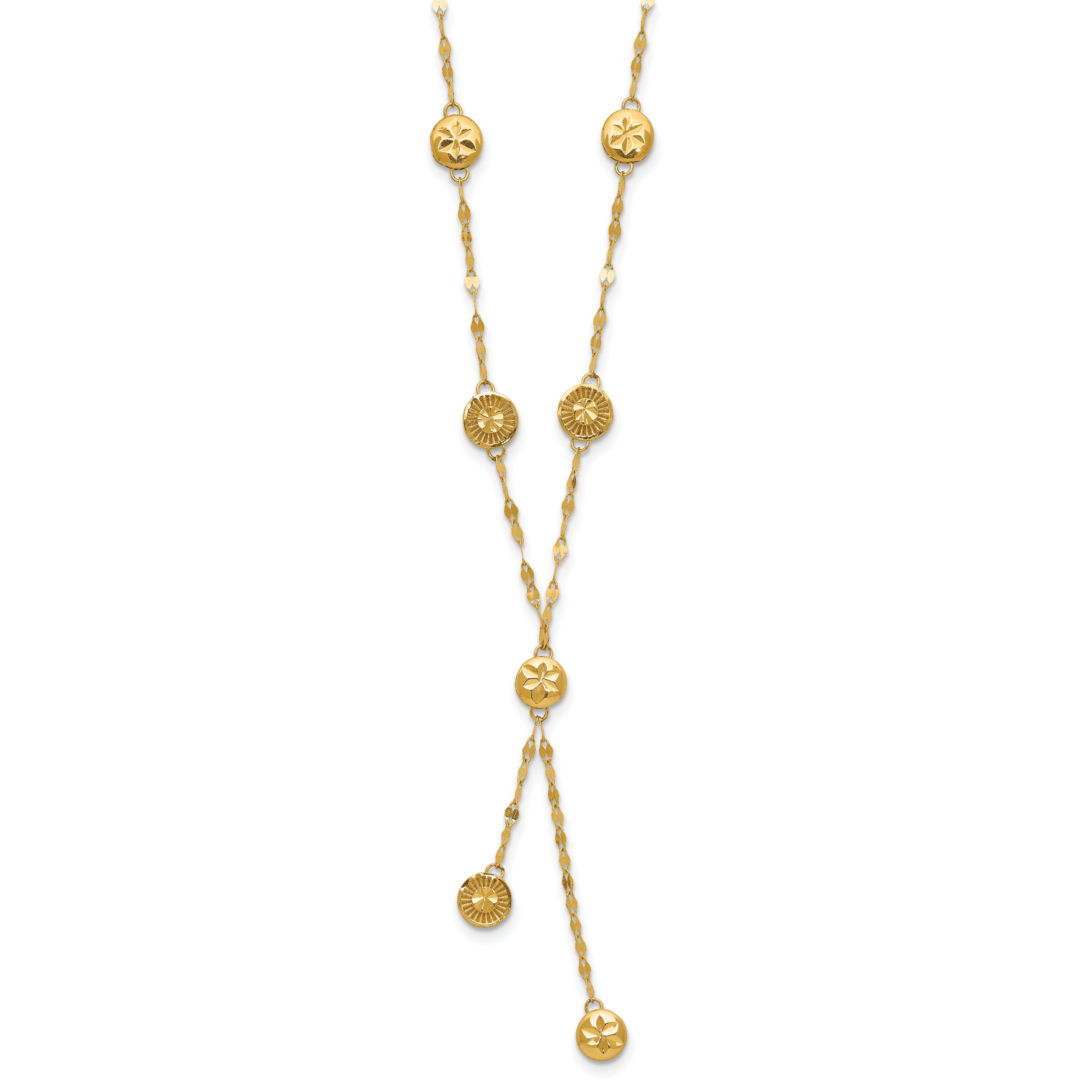 14K Polished and Diamond-cut Disc Design w/2in ext. Necklace