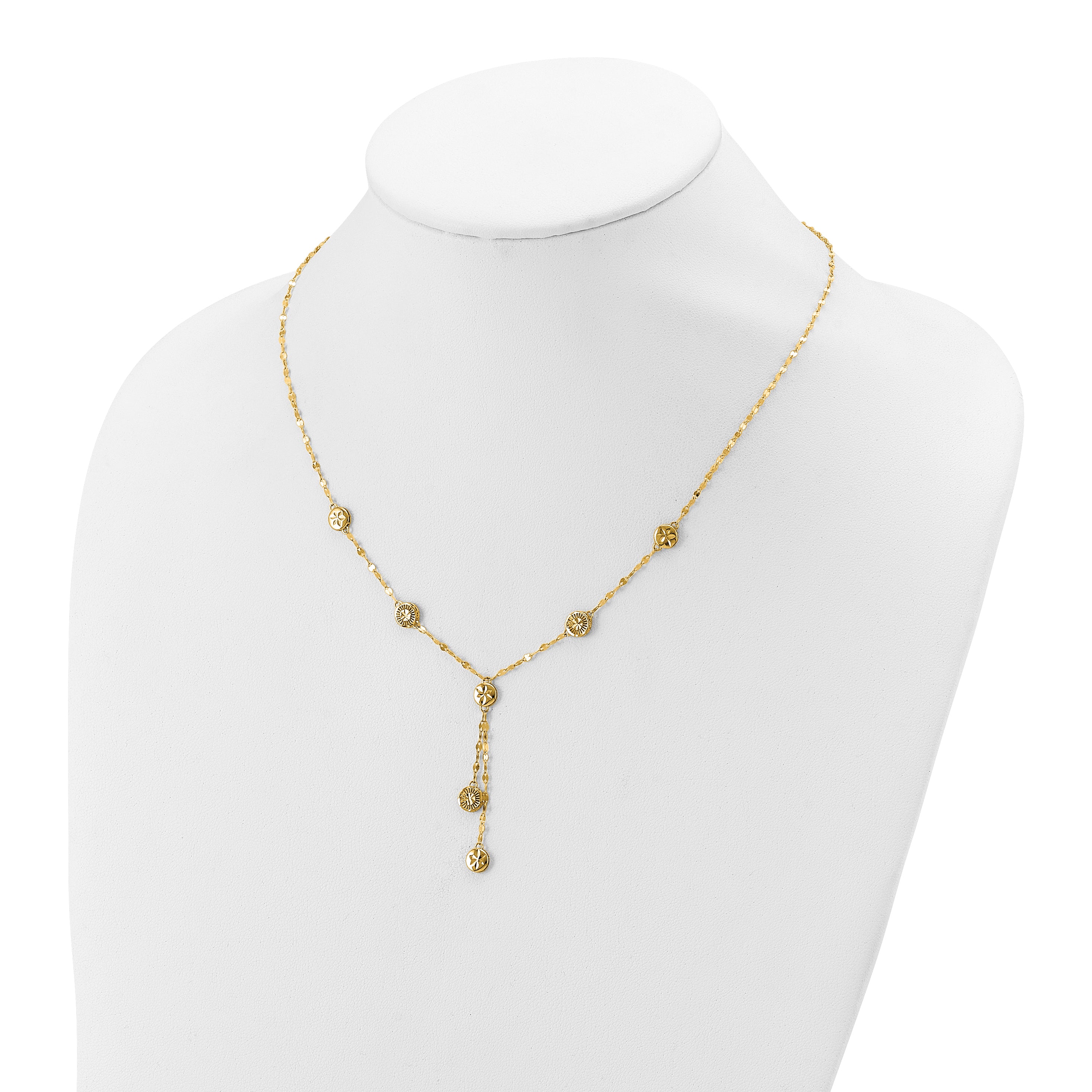 14K Polished and Diamond-cut Disc Design w/2in ext. Necklace