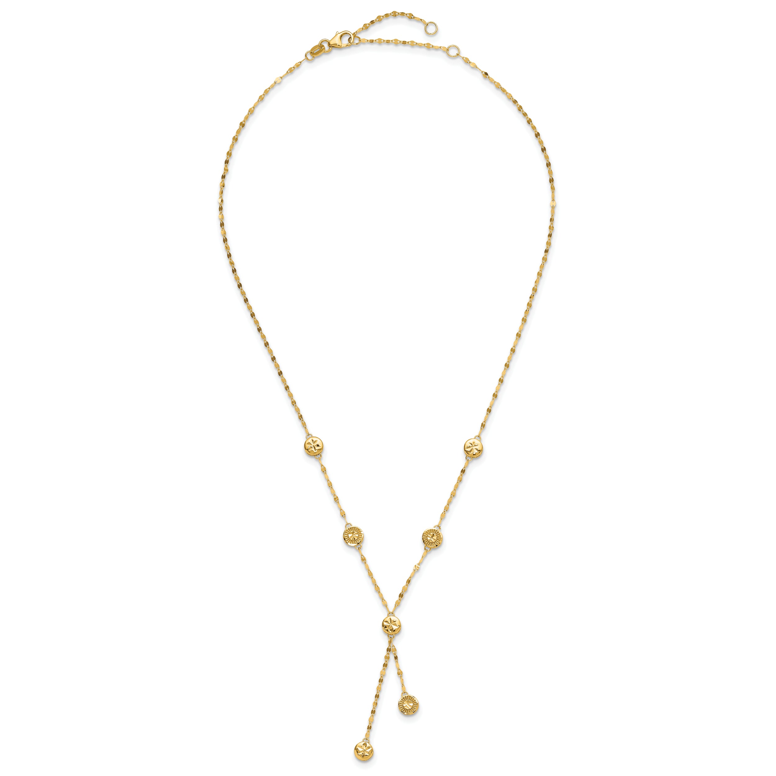 14K Polished and Diamond-cut Disc Design w/2in ext. Necklace