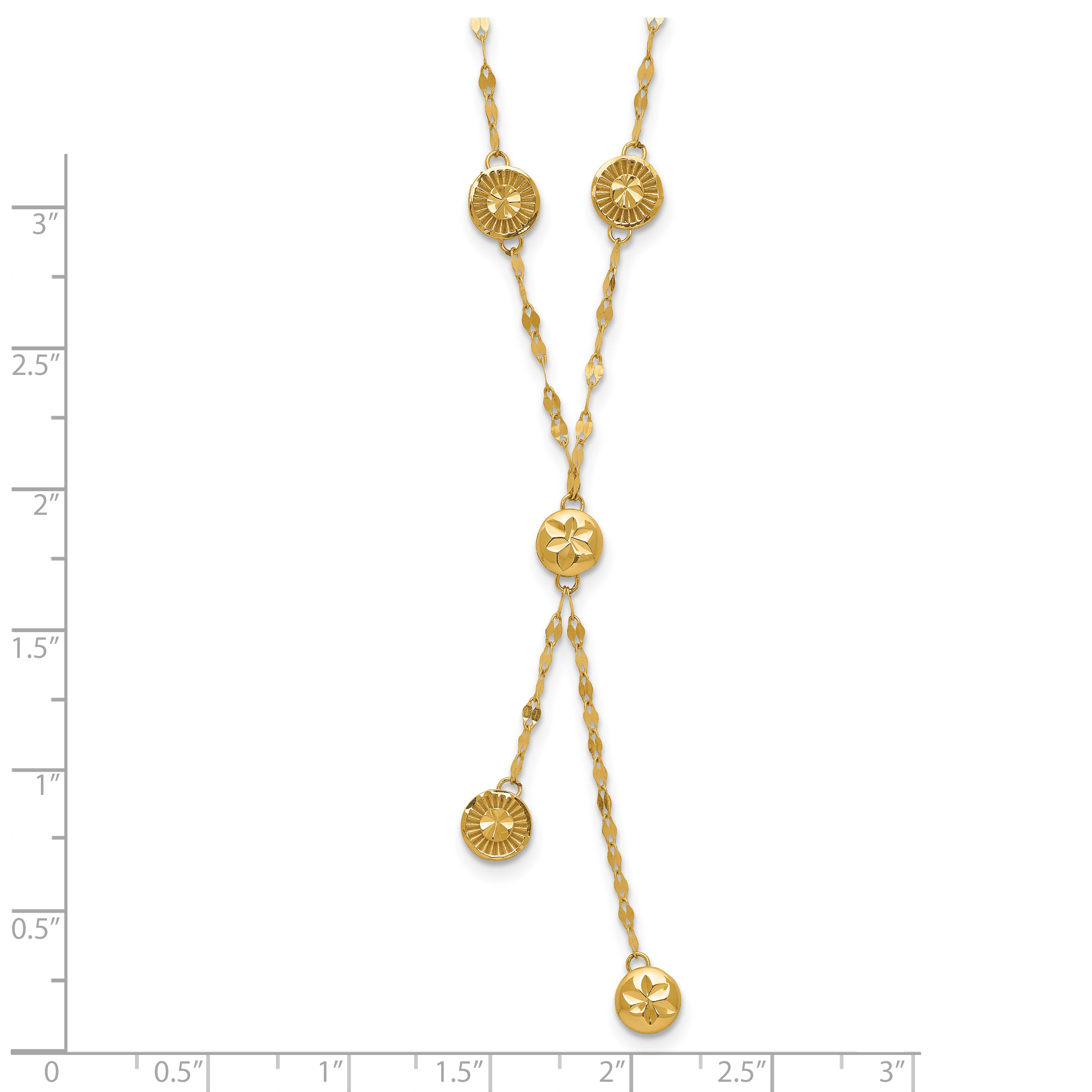 14K Polished and Diamond-cut Disc Design w/2in ext. Necklace