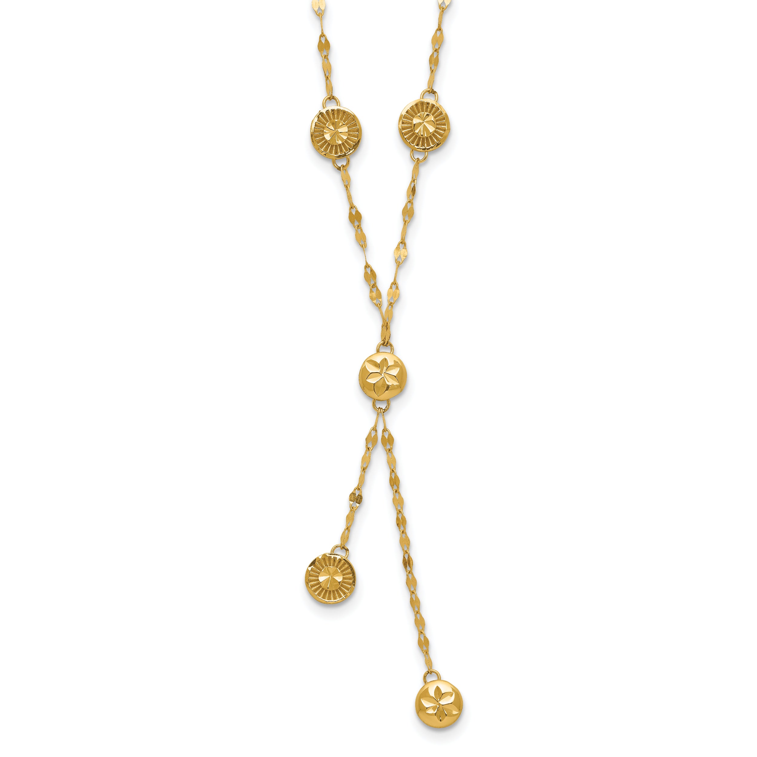 14K Polished and Diamond-cut Disc Design w/2in ext. Necklace