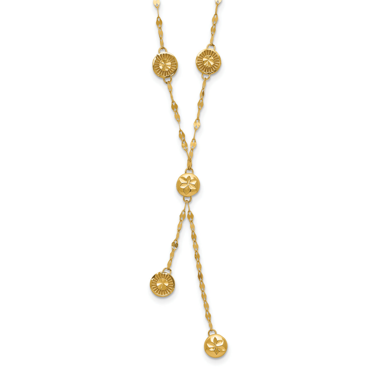 14K Polished and Diamond-cut Disc Design w/2in ext. Necklace