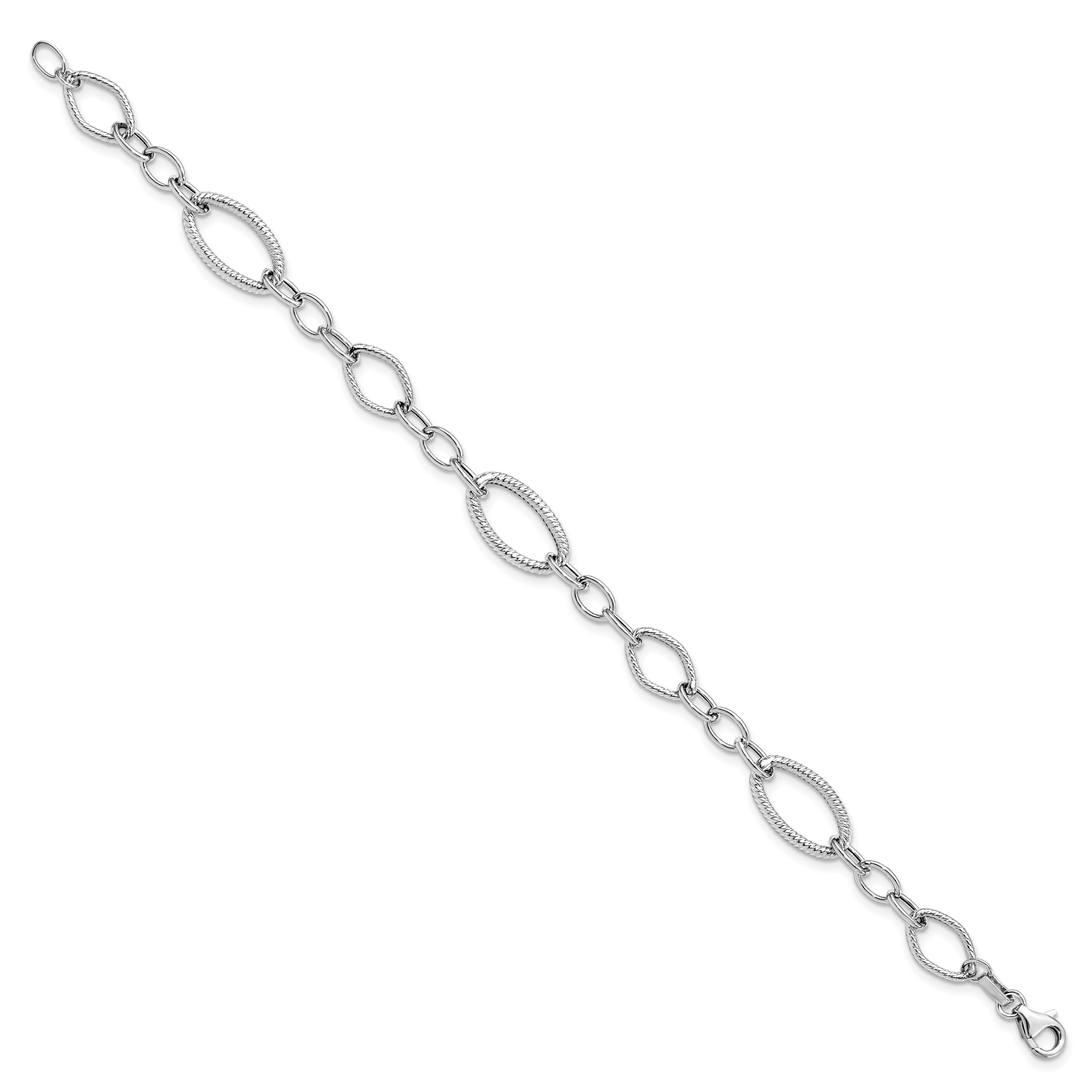14K White Gold Polished and Textured Link Bracelet Secondary image