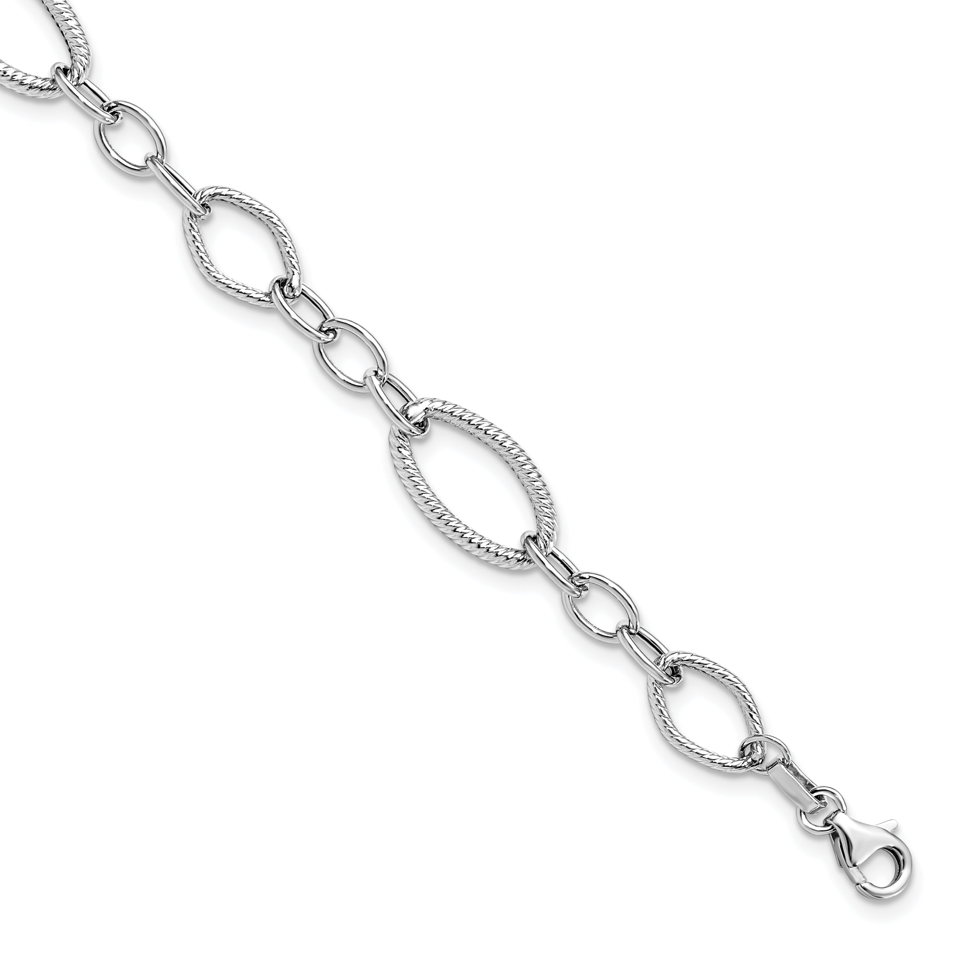 14K White Gold Polished and Textured Link Bracelet Main image