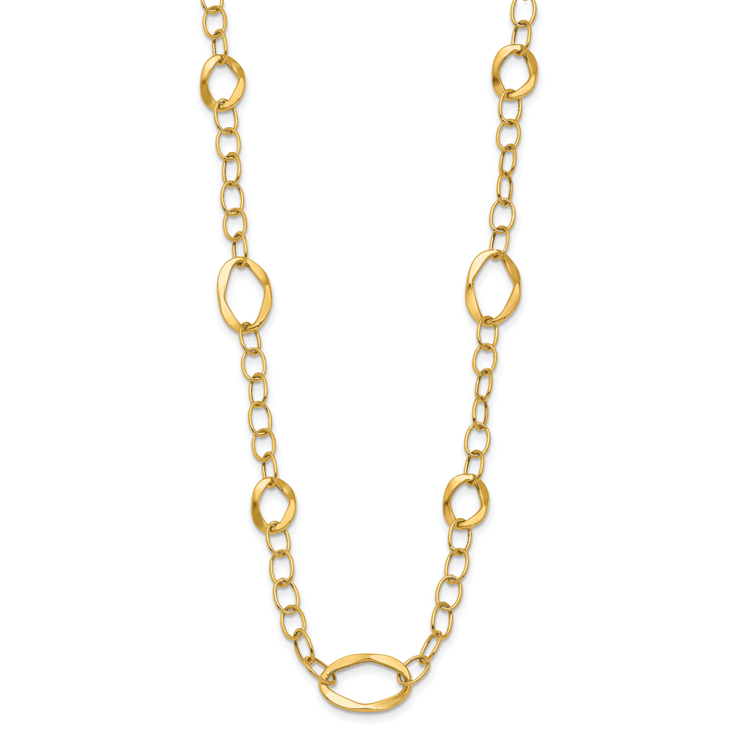 14K Gold Fancy Link Necklace with Polished Finish and Extender