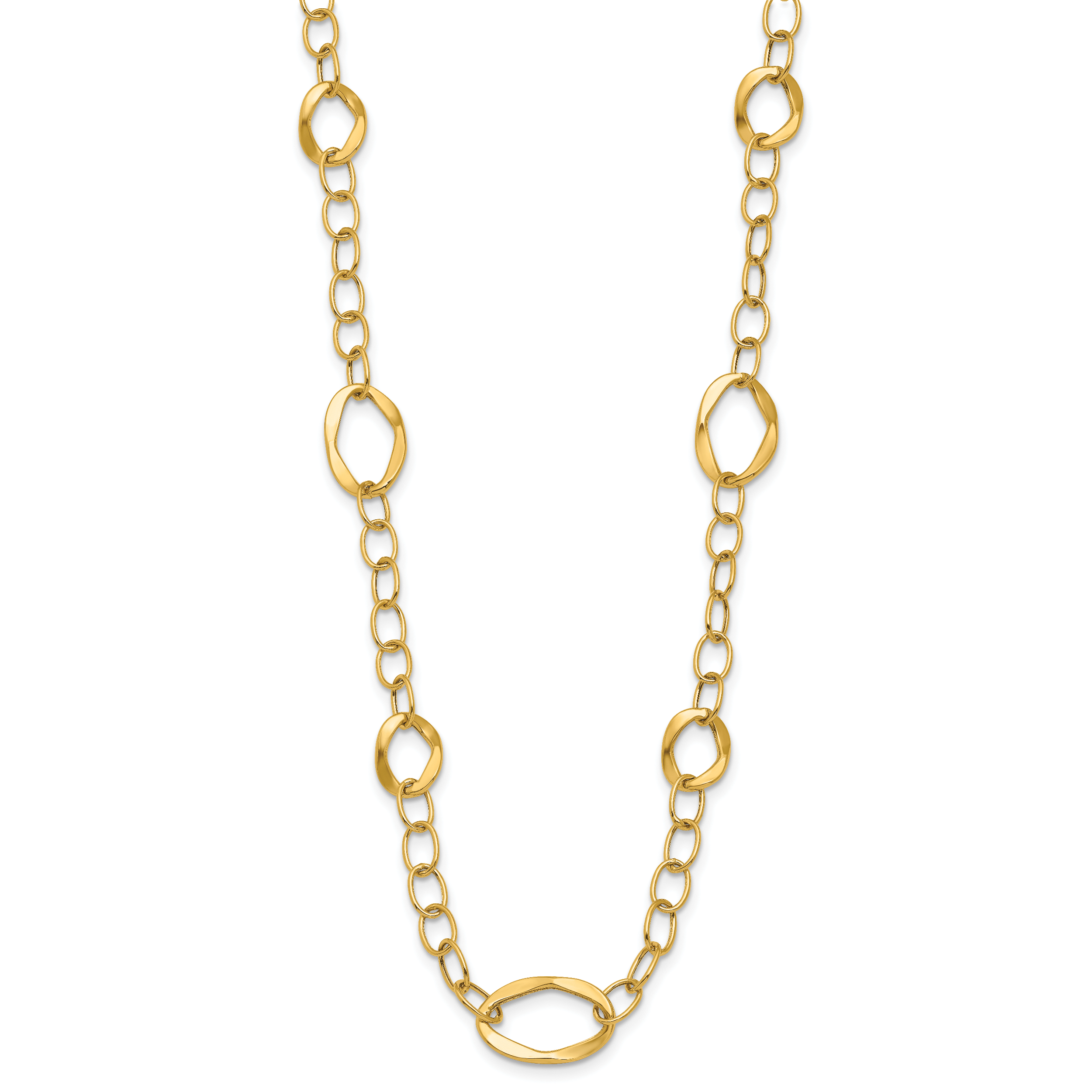 14K Gold Fancy Link Necklace with Polished Finish and Extender