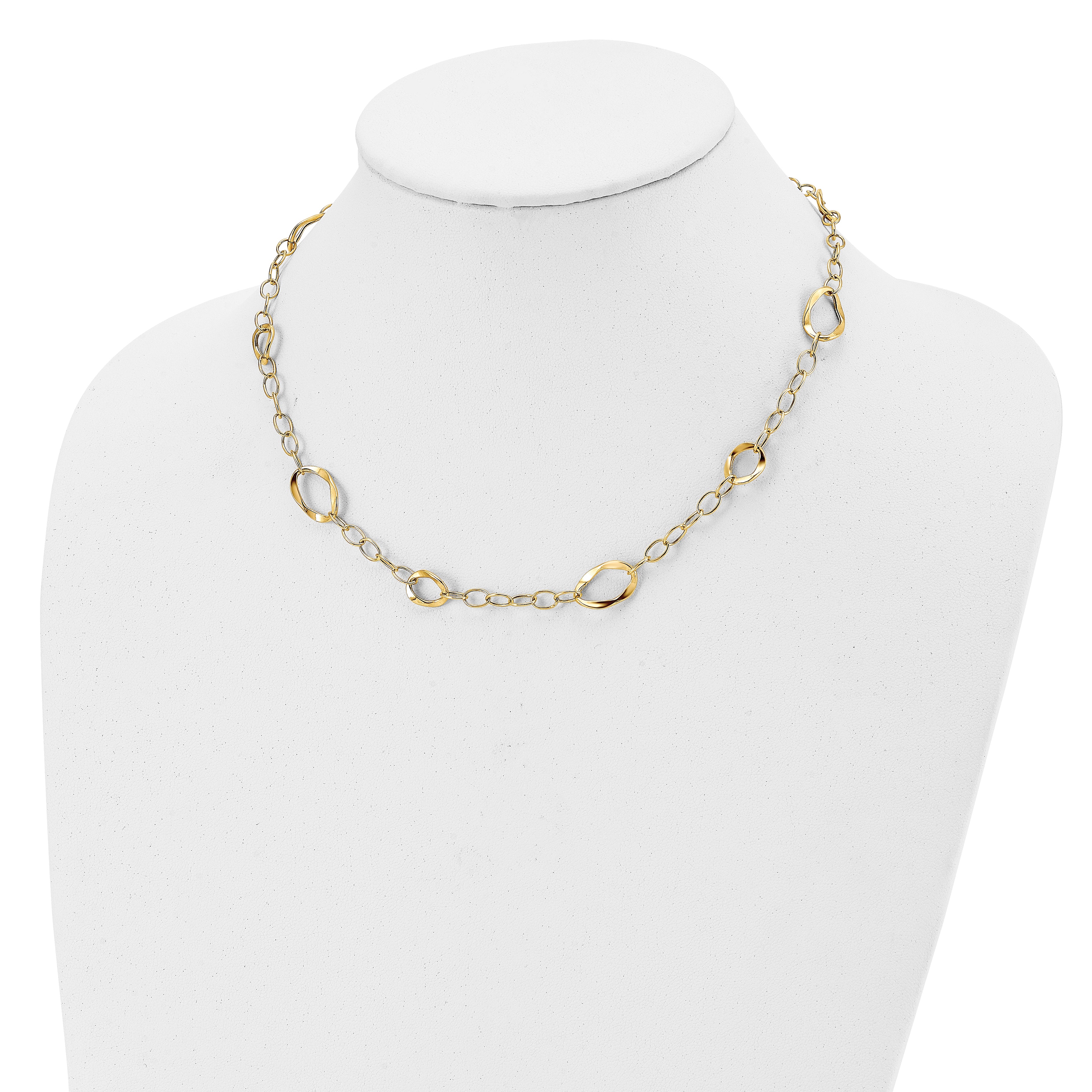 14K Gold Fancy Link Necklace with Polished Finish and Extender