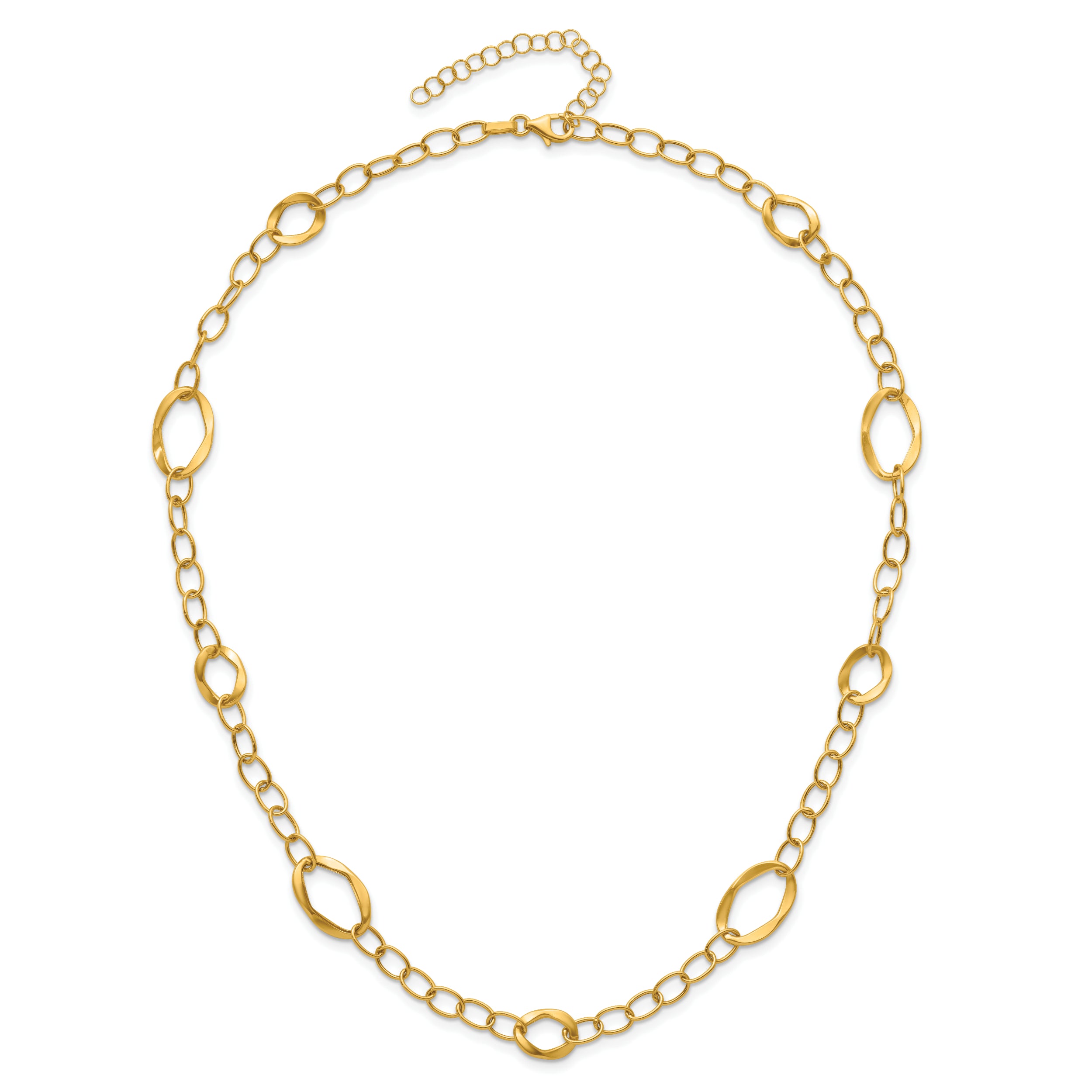 14K Gold Fancy Link Necklace with Polished Finish and Extender