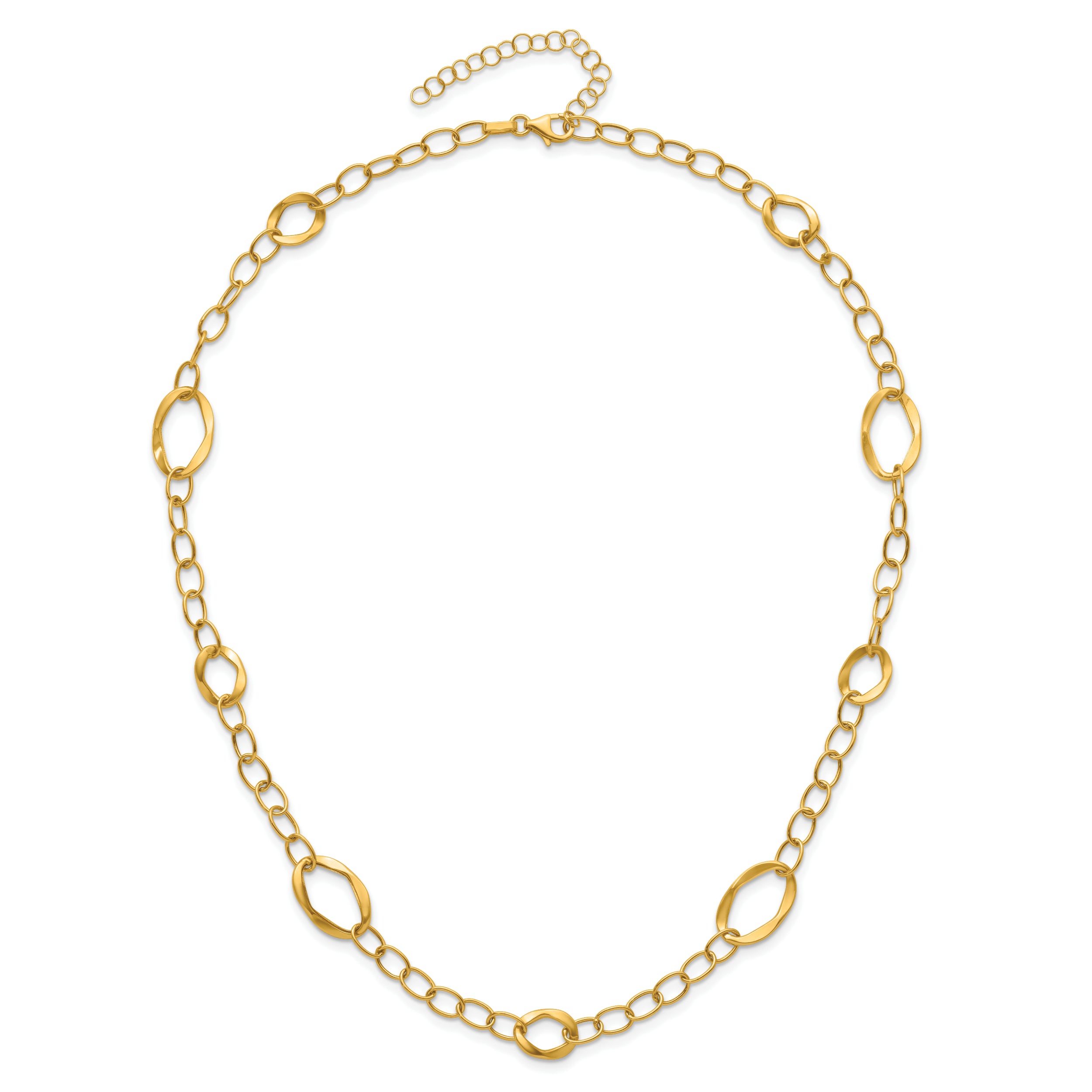 14K Polished Fancy Link w/2in ext. Necklace