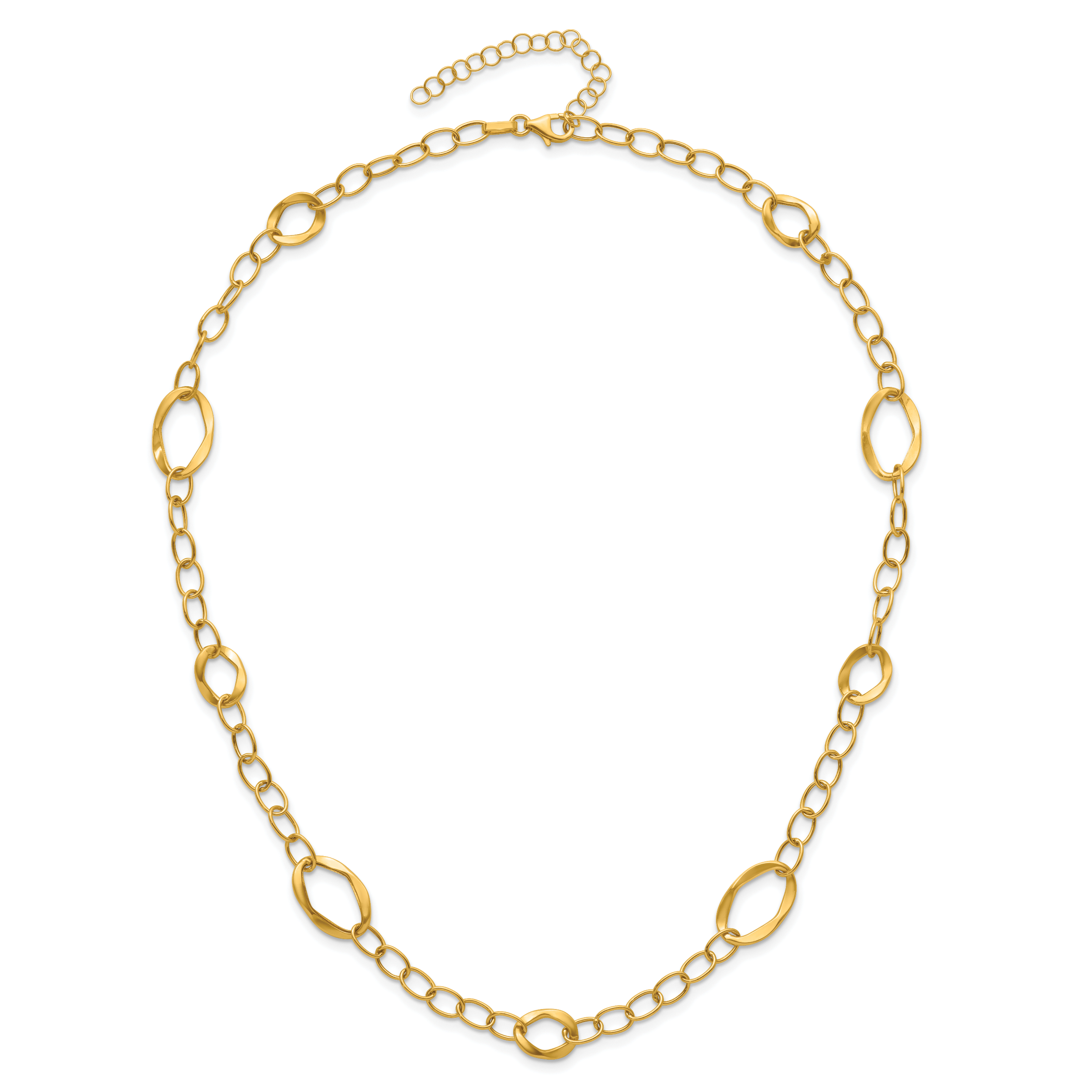 14K Gold Fancy Link Necklace with Polished Finish and Extender