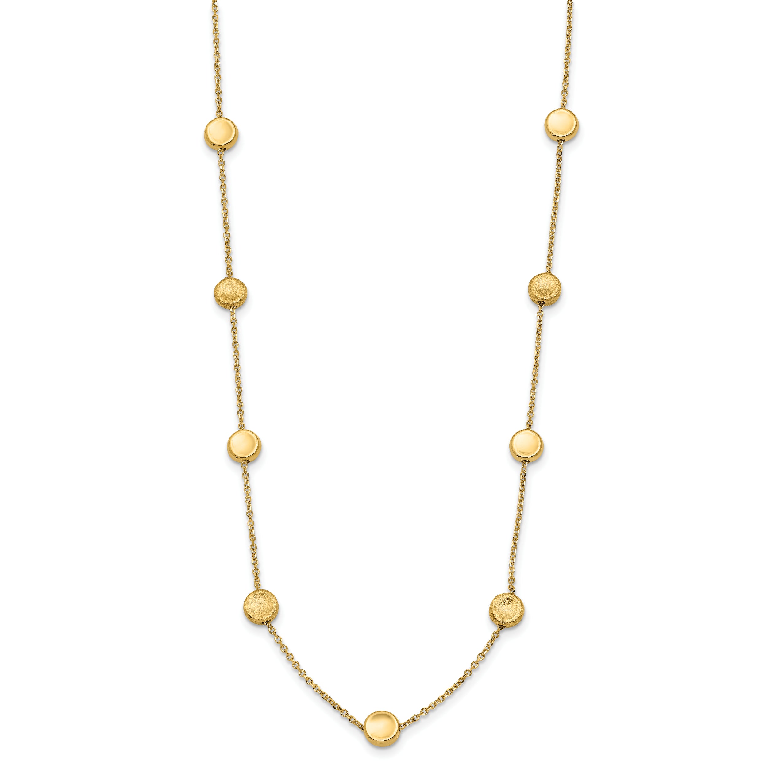 14K Gold Beaded Necklace with Polished Satin Finish and Lifetime Warranty - 18
