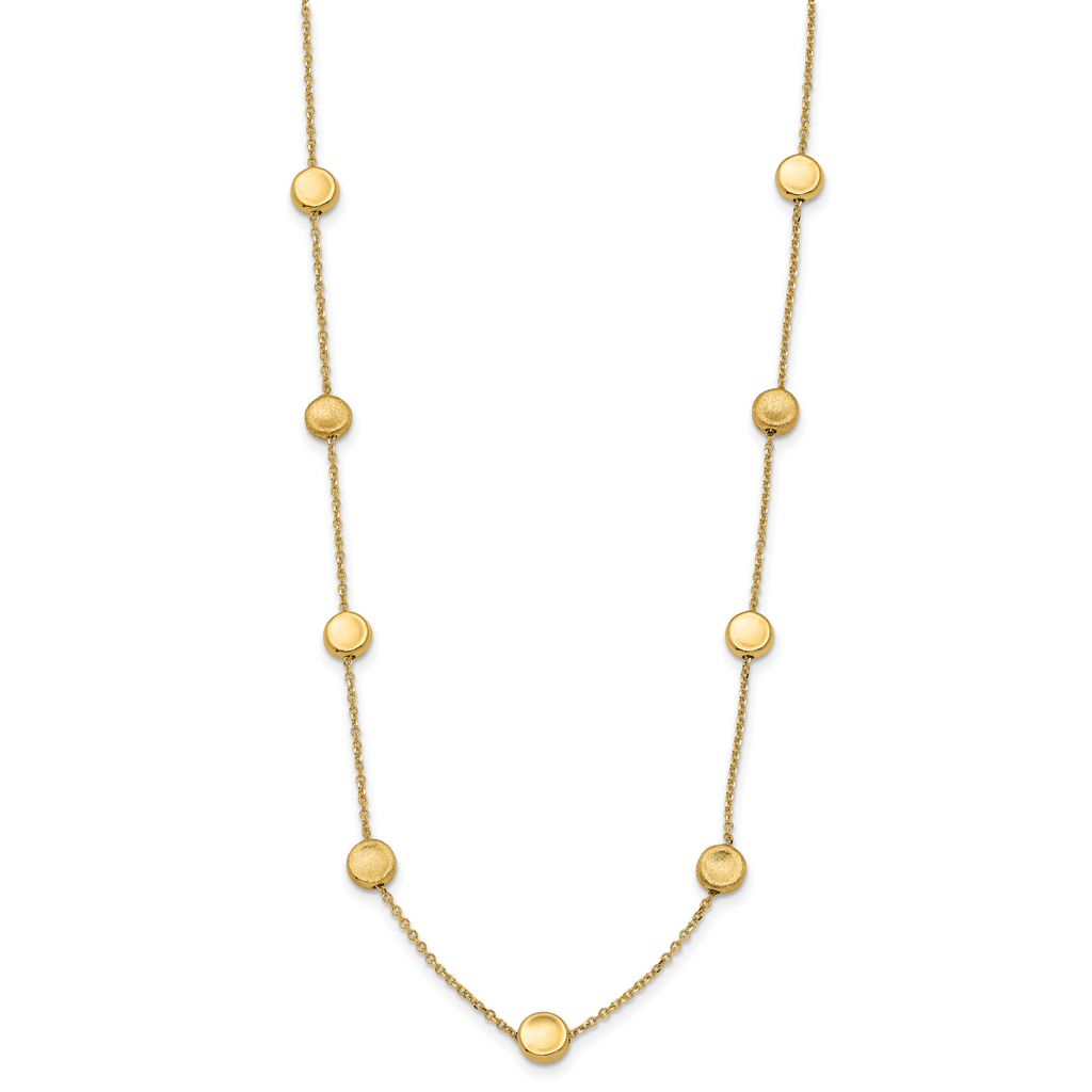 14K Gold Beaded Necklace with Polished Satin Finish and Lifetime Warranty