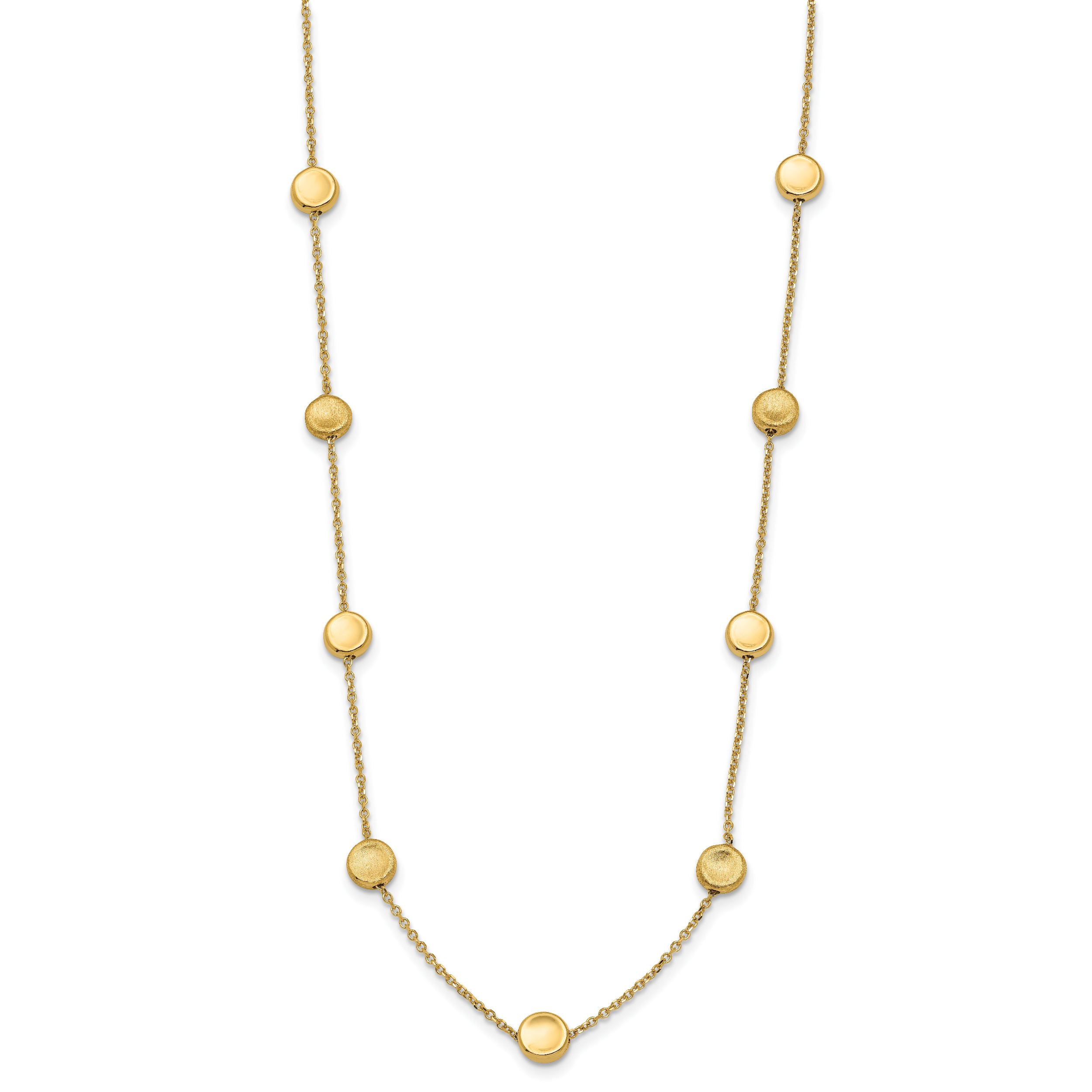 14K Gold Beaded Necklace with Polished Satin Finish and Lifetime Warranty