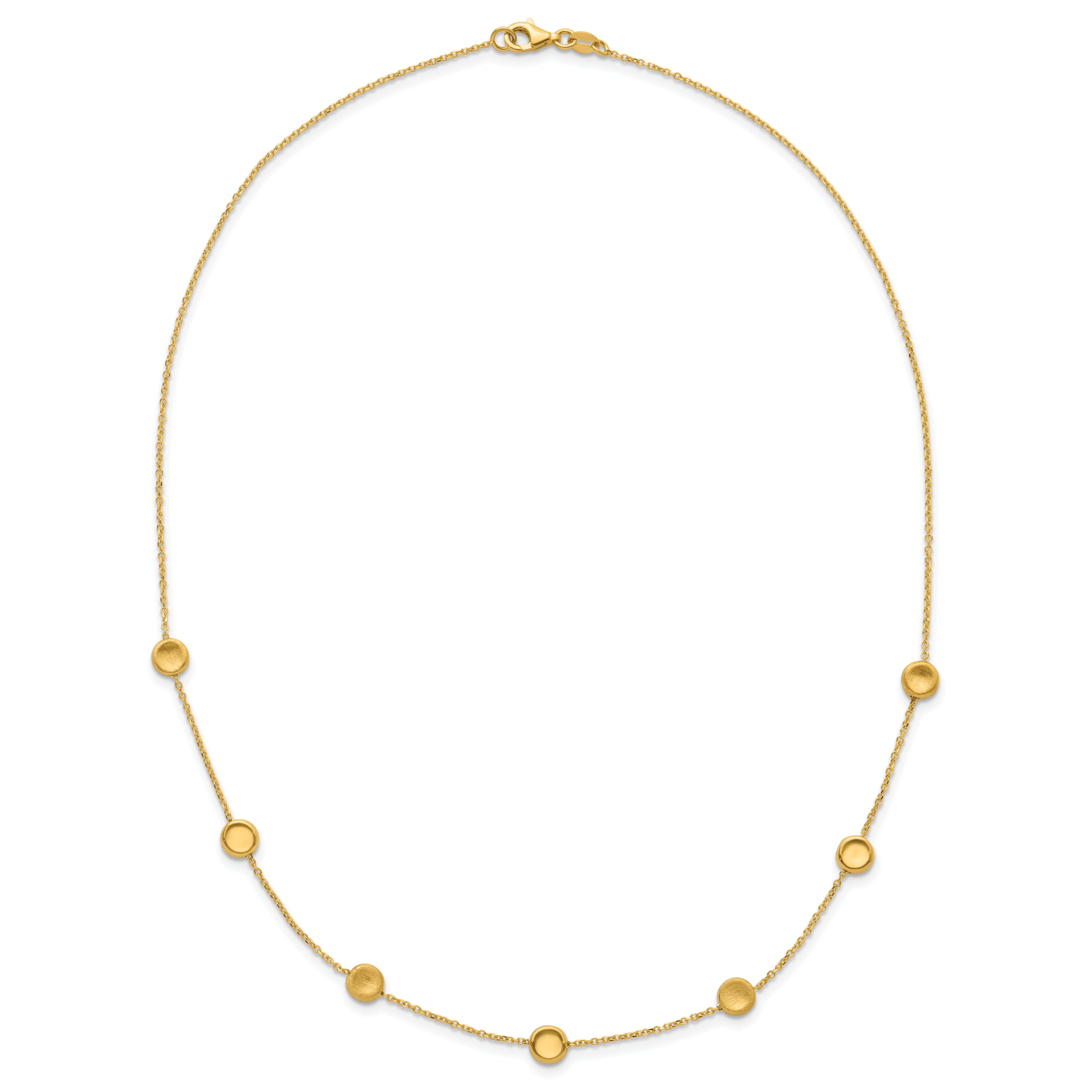 14K Gold Beaded Necklace with Polished Satin Finish and Lifetime Warranty - 18