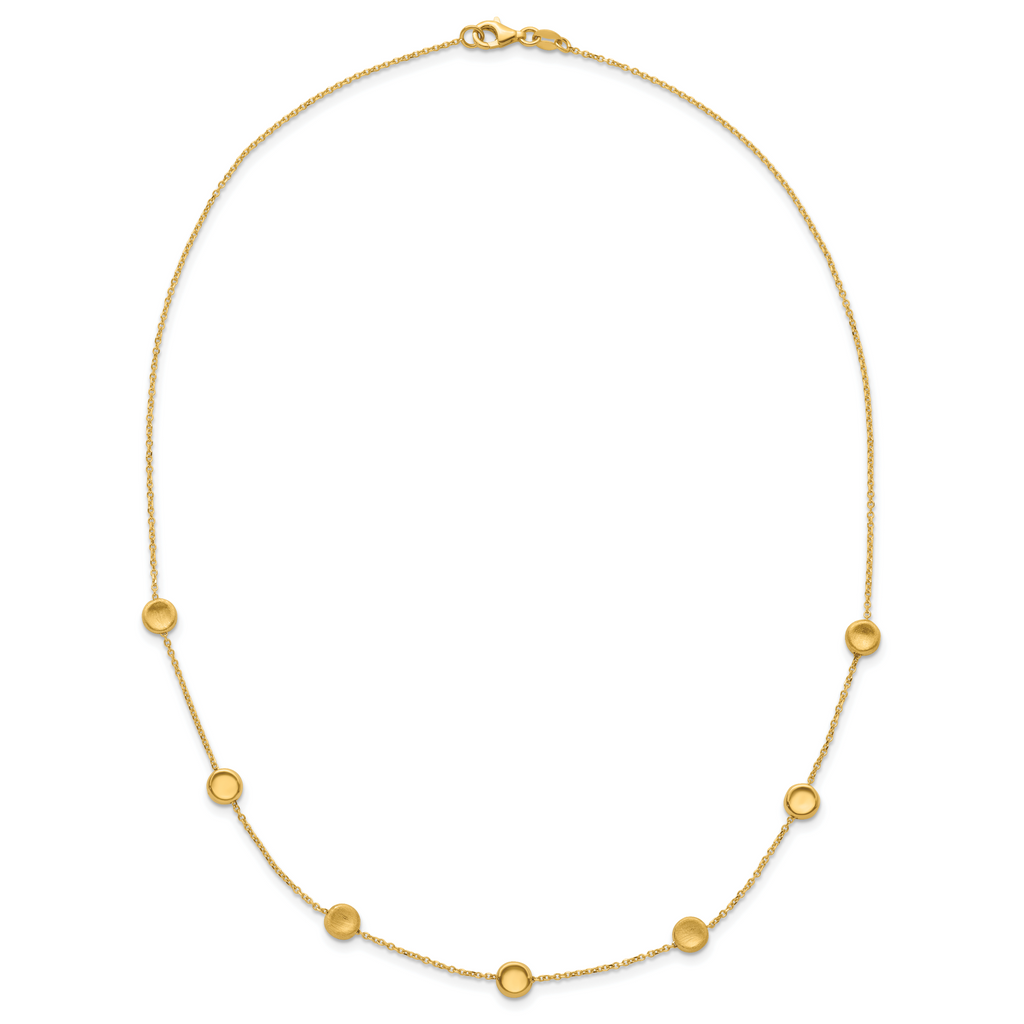 14K Gold Beaded Necklace with Polished Satin Finish and Lifetime Warranty