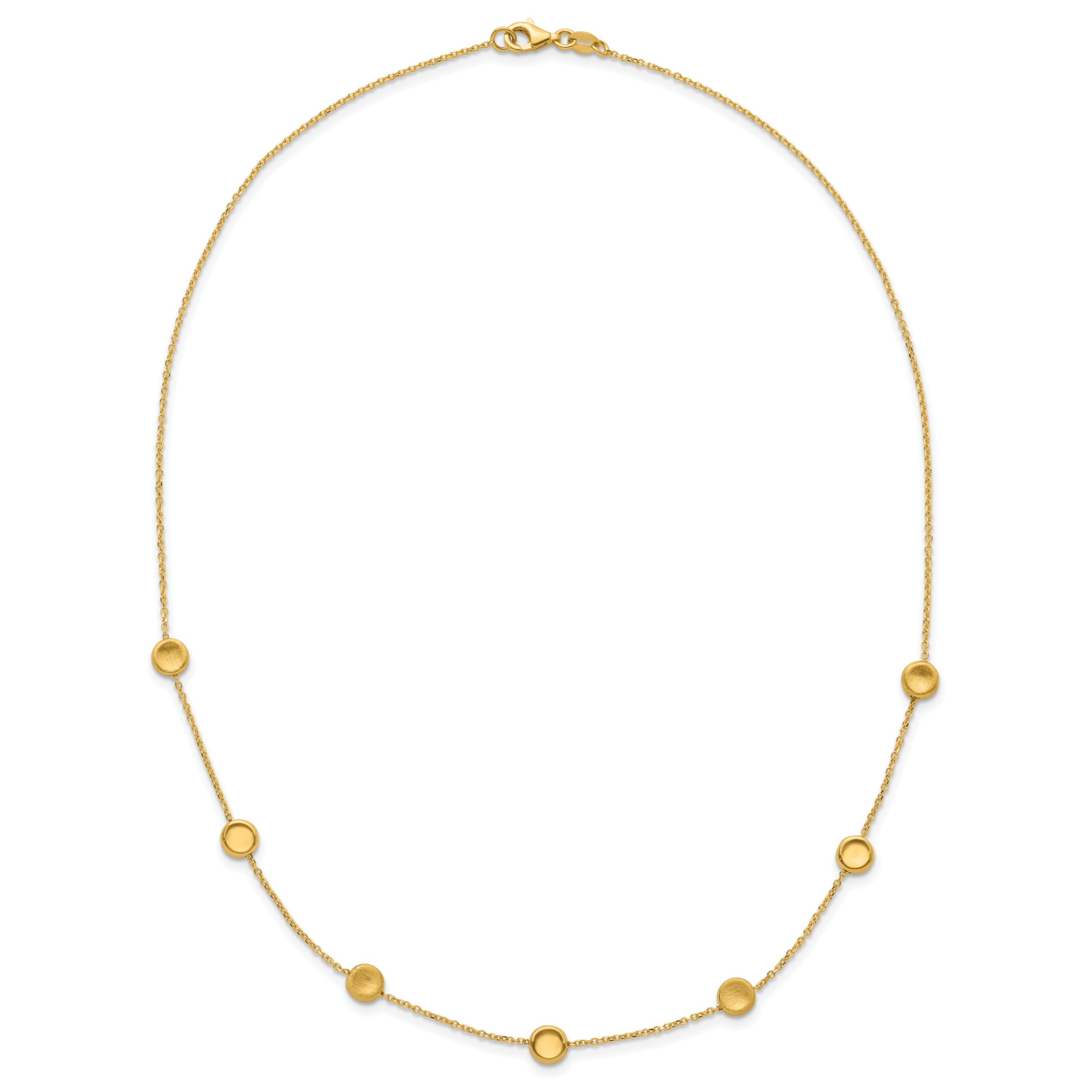 14K Gold Beaded Necklace with Polished Satin Finish and Lifetime Warranty