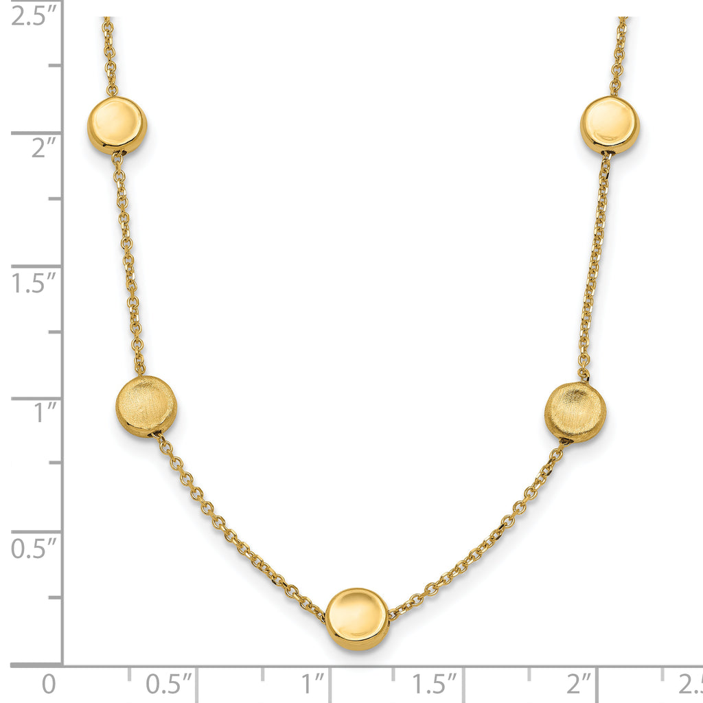 14K Gold Beaded Necklace with Polished Satin Finish and Lifetime Warranty