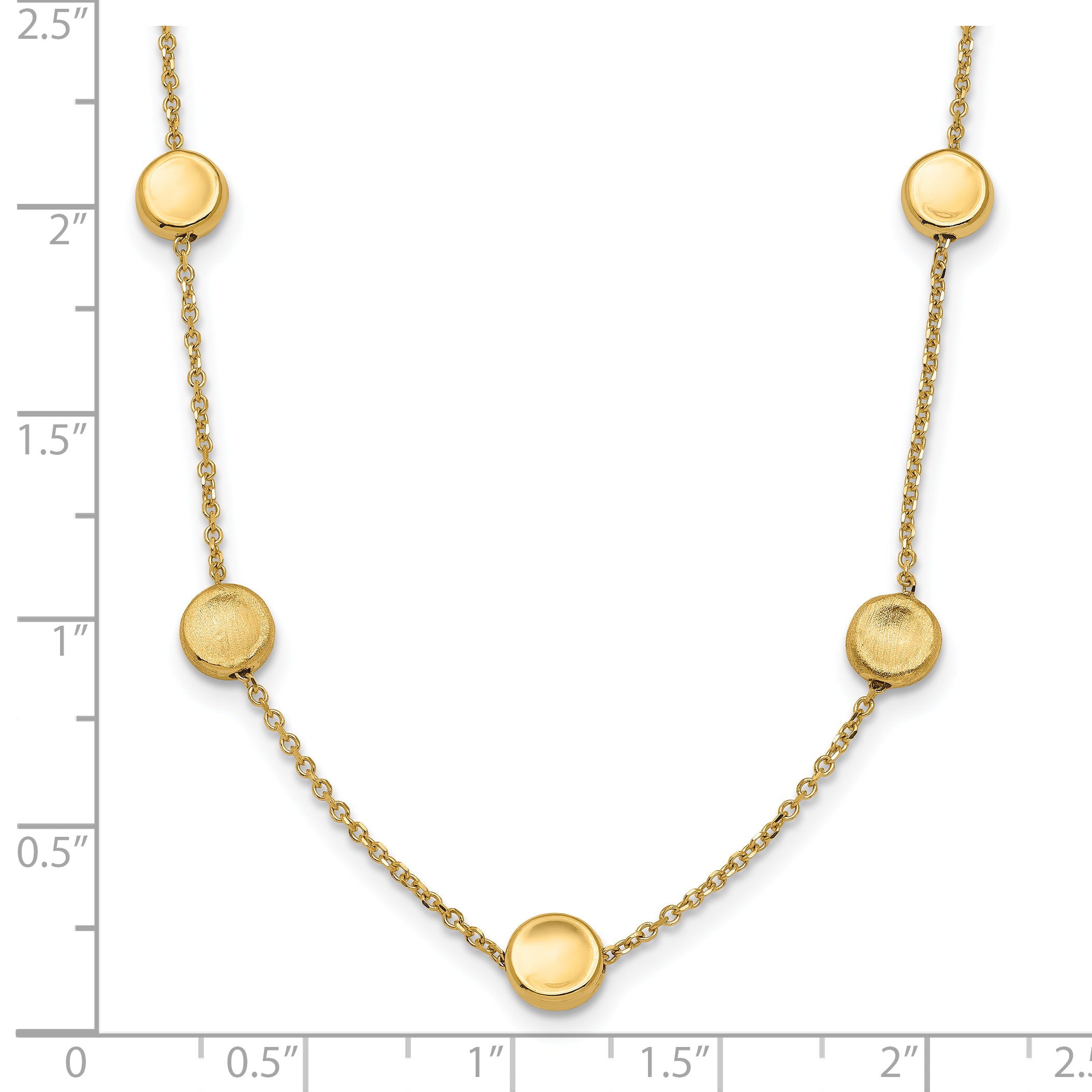 14K Gold Beaded Necklace with Polished Satin Finish and Lifetime Warranty