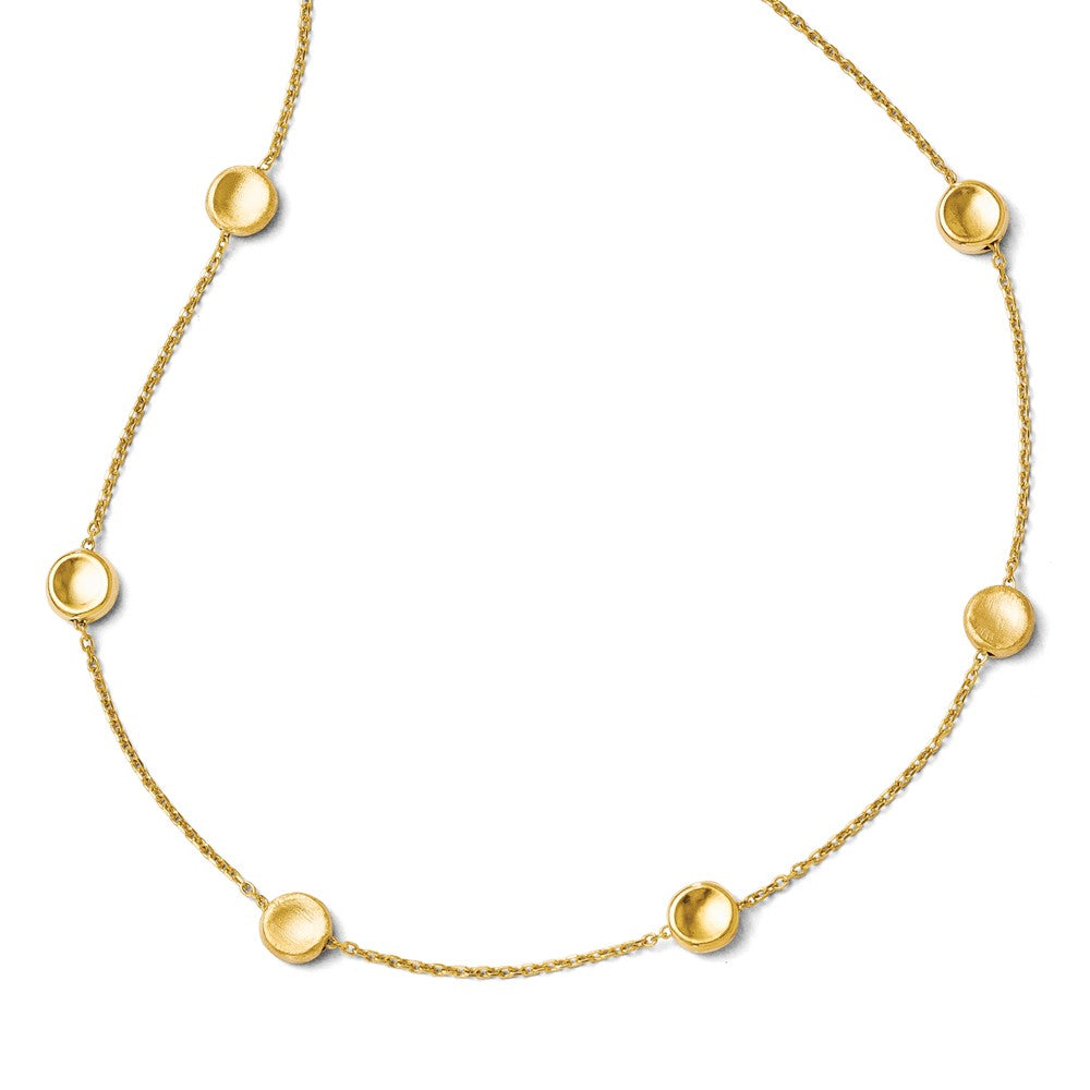 14K Gold Beaded Necklace with Polished Satin Finish 18