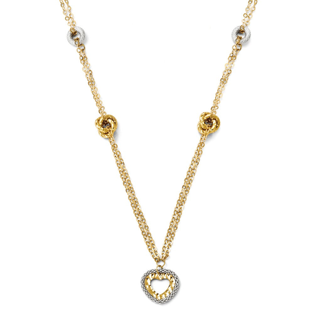 Leslie's 14K Two-tone Polished and Diamond Cut Fancy Heart Necklace