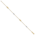 14K Two-tone Polished  w/1in ext. Anklet