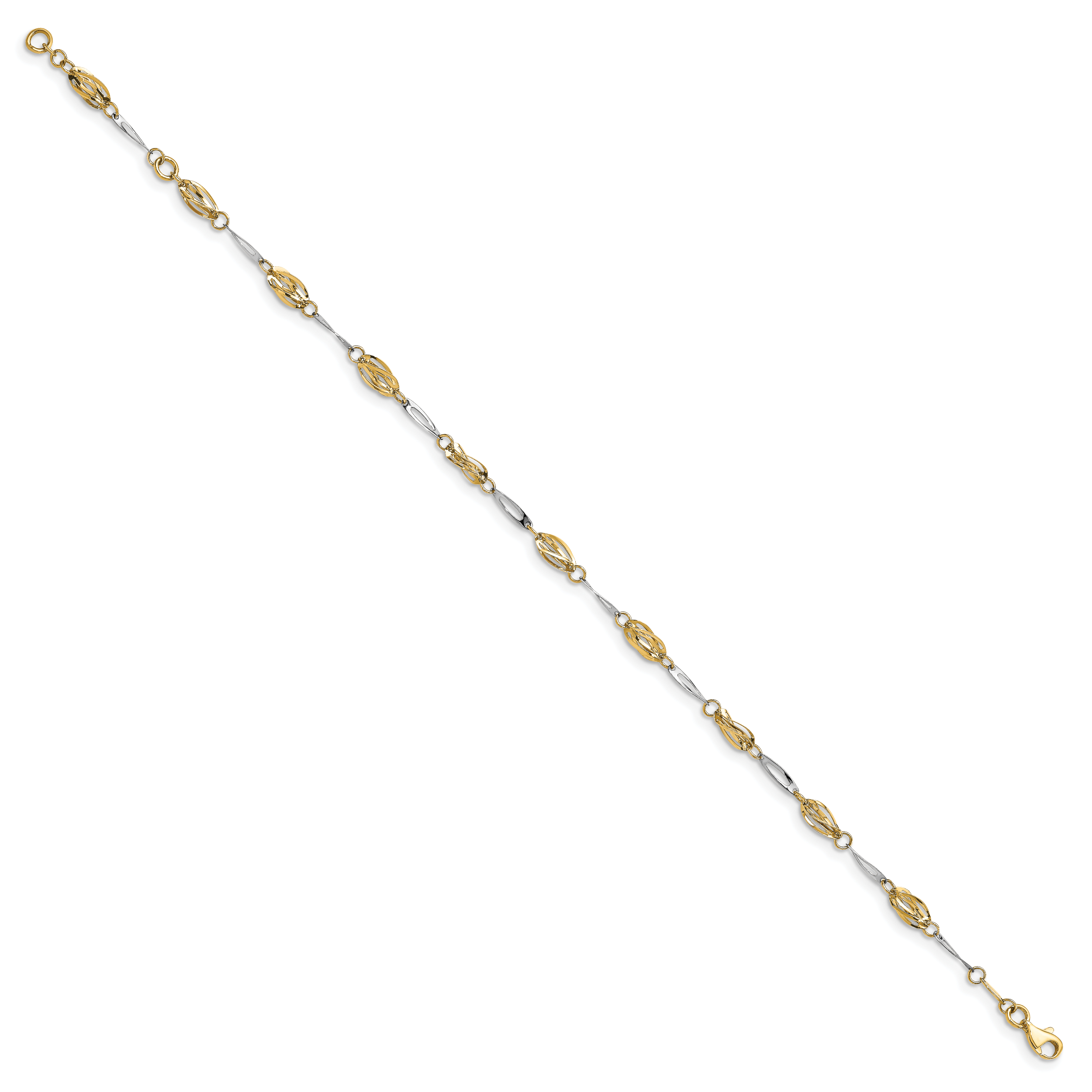 14K Two-tone Polished Fancy Link Anklet Secondary image
