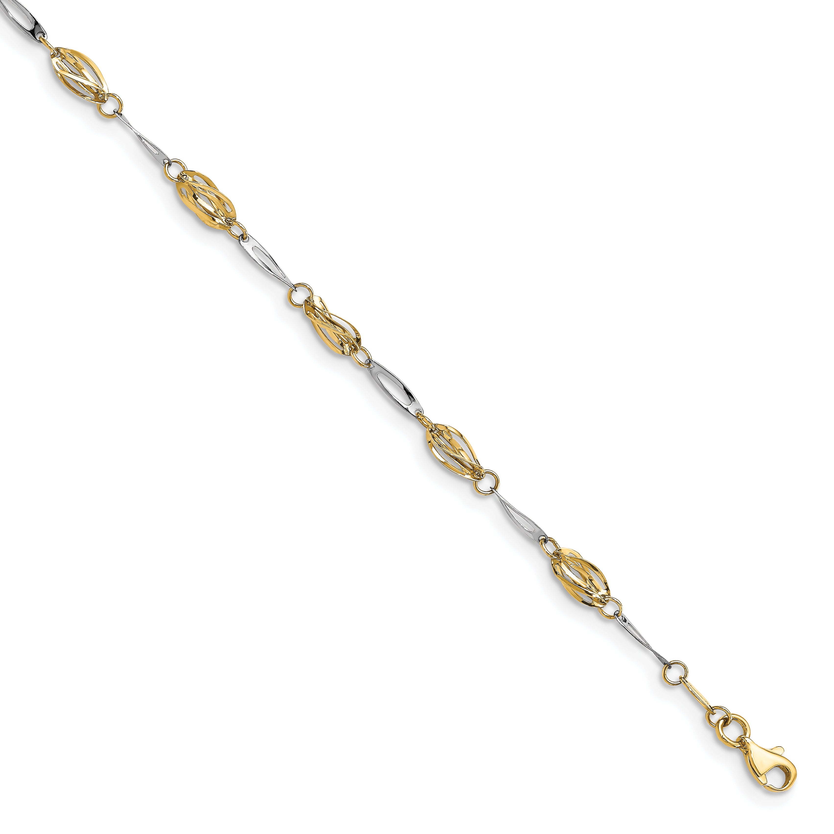 14K Two-tone Polished Fancy Link Anklet Main image