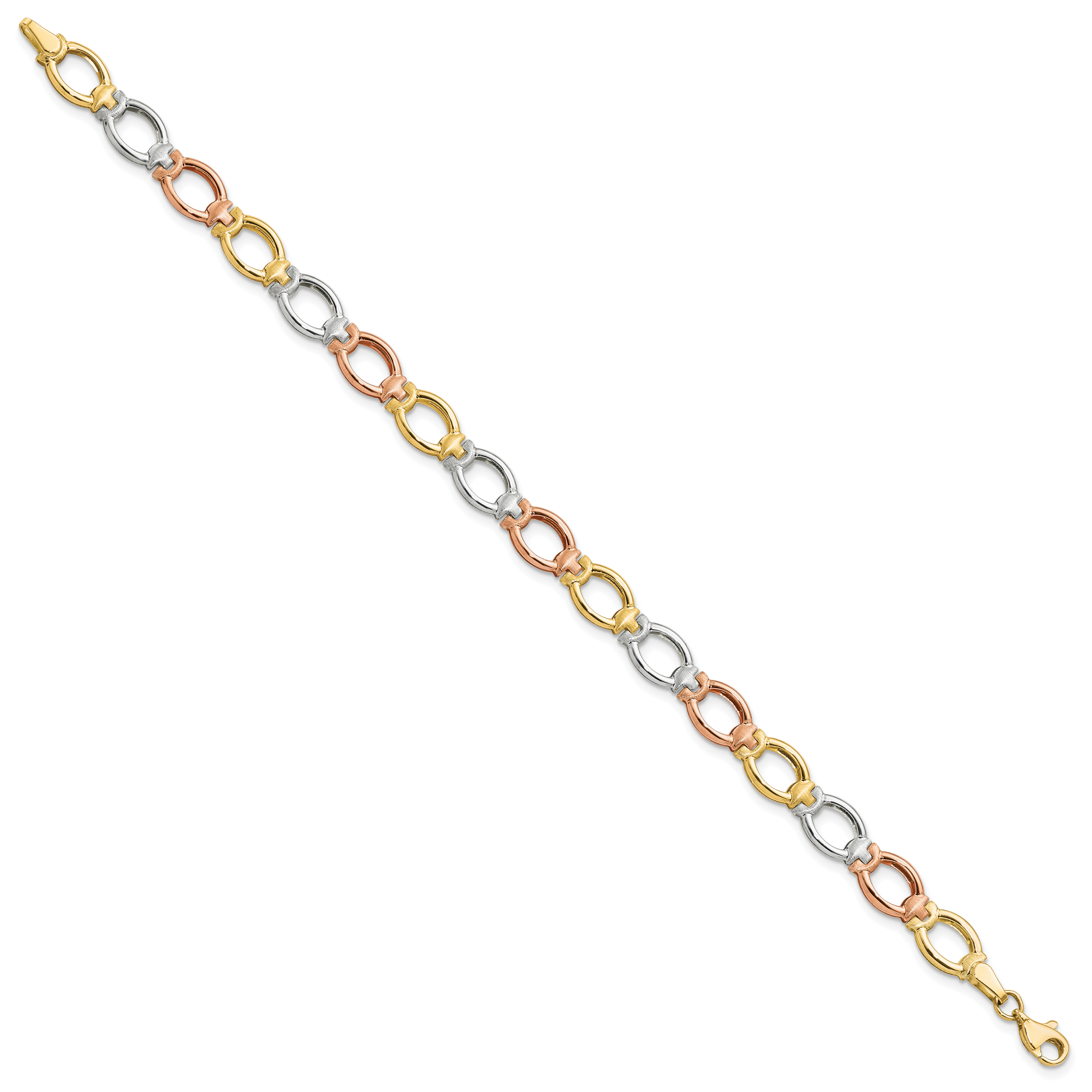 14K Tri-color Polished and Satin Link Bracelet Secondary image