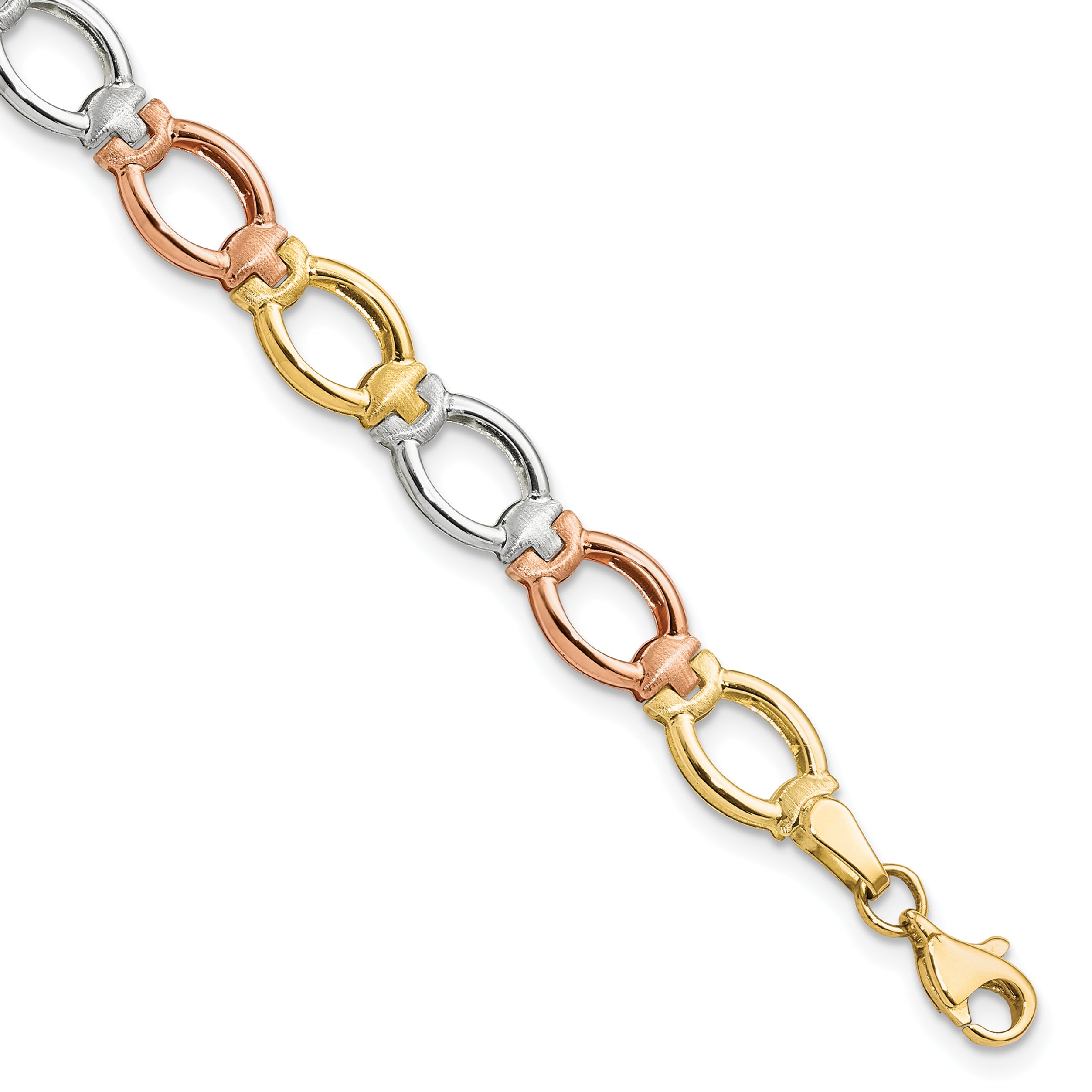 14K Tri-color Polished and Satin Link Bracelet Main image
