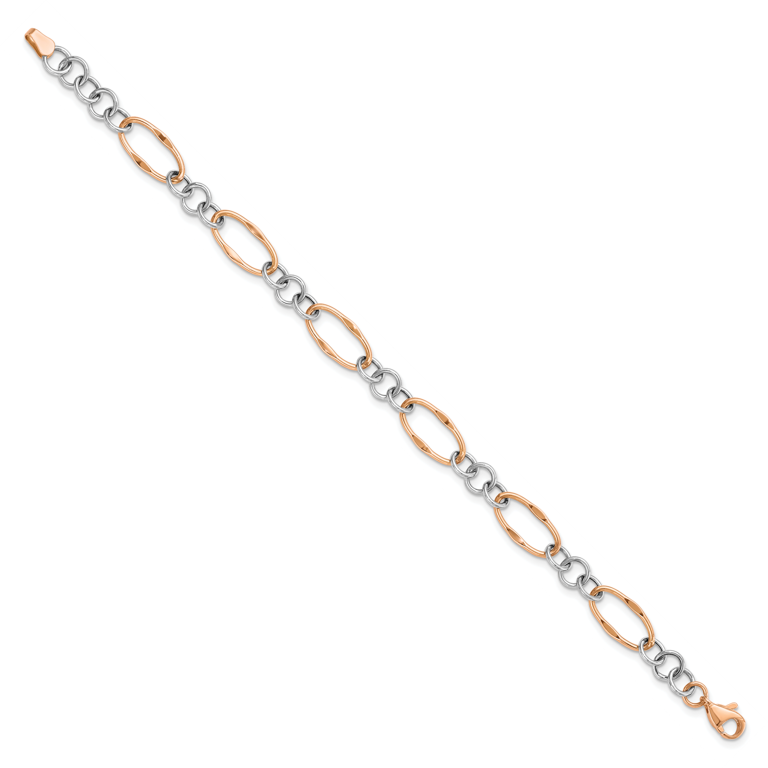 14K Two-tone Rose and White Polished Link Bracelet Secondary image
