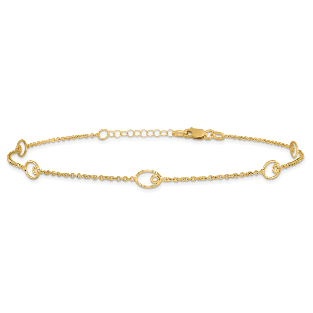 14K Polished w/1in ext. Anklet