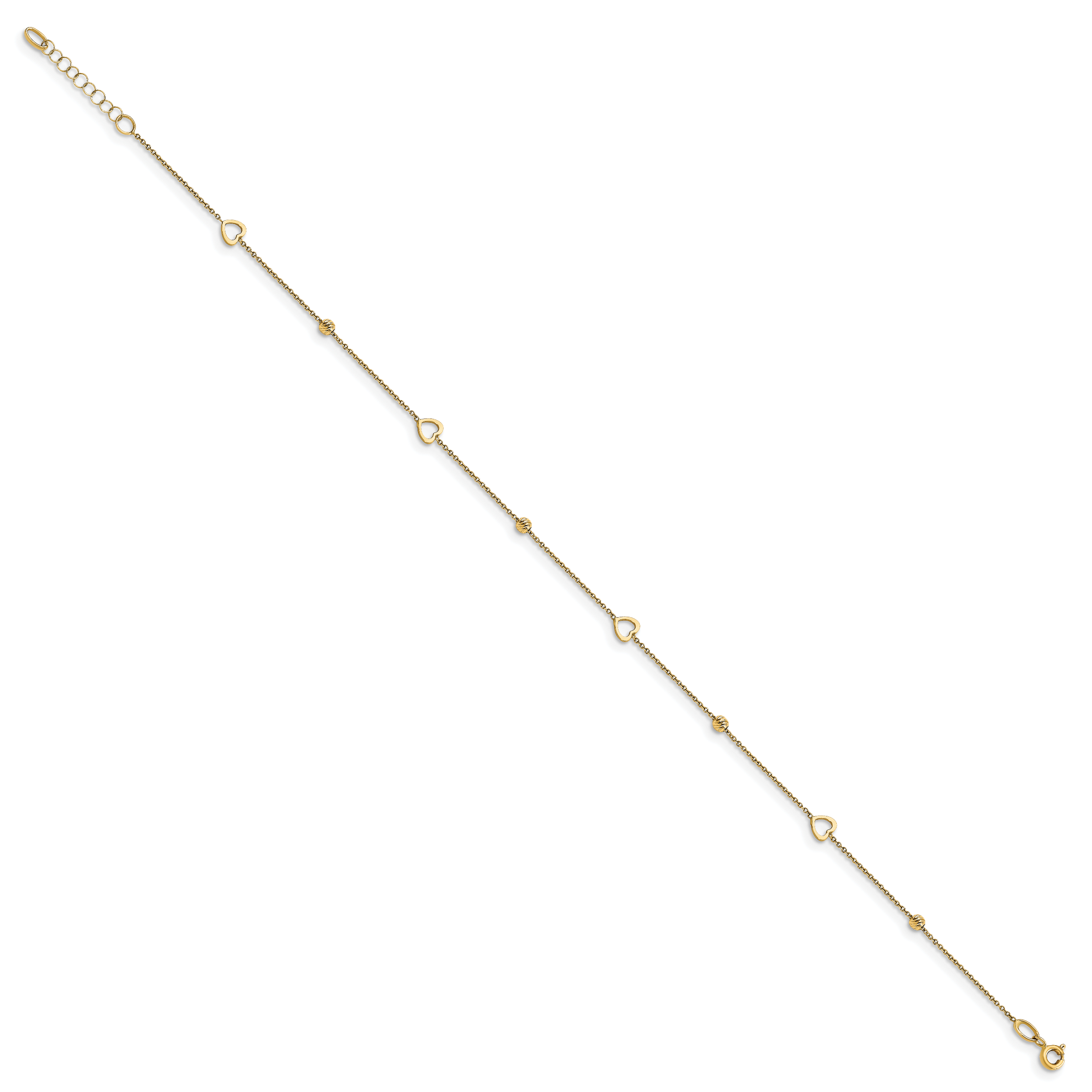 14K Polished and Diamond Cut Heart w/1in ext. Anklet