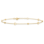 14K Polished and Diamond Cut Heart w/1in ext. Anklet