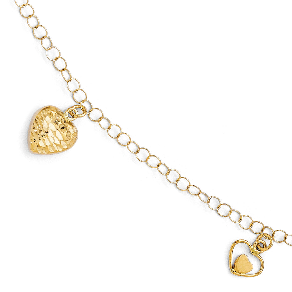 Leslie's 14K Polished and Diamond-cut Heart Bracelet