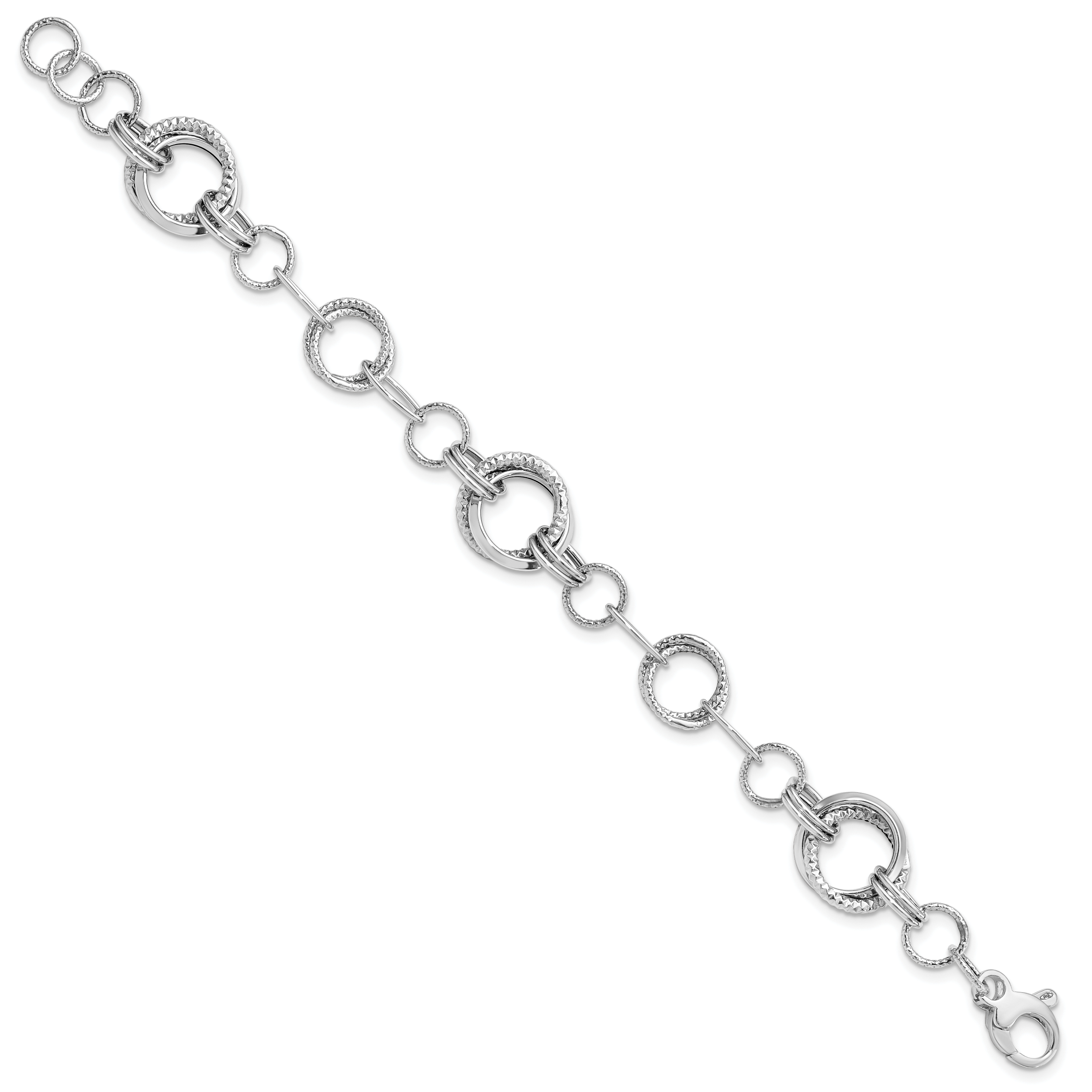 14K White Gold Polished and Textured Fancy Link Bracelet Secondary image