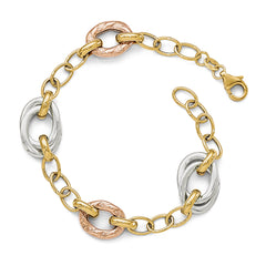 Leslie's 14K Tri-color Polished Textured Fancy Link Bracelet