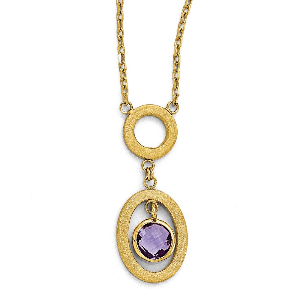 Leslie's 14K Yellow Gold Polished and Scratch Finish Amethyst Oval Dangle Necklace