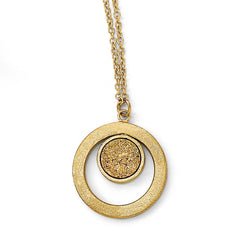 Leslie's 14K Yellow Gold Scratch Finish Round with Yellow Druzy Post Dangle Necklace