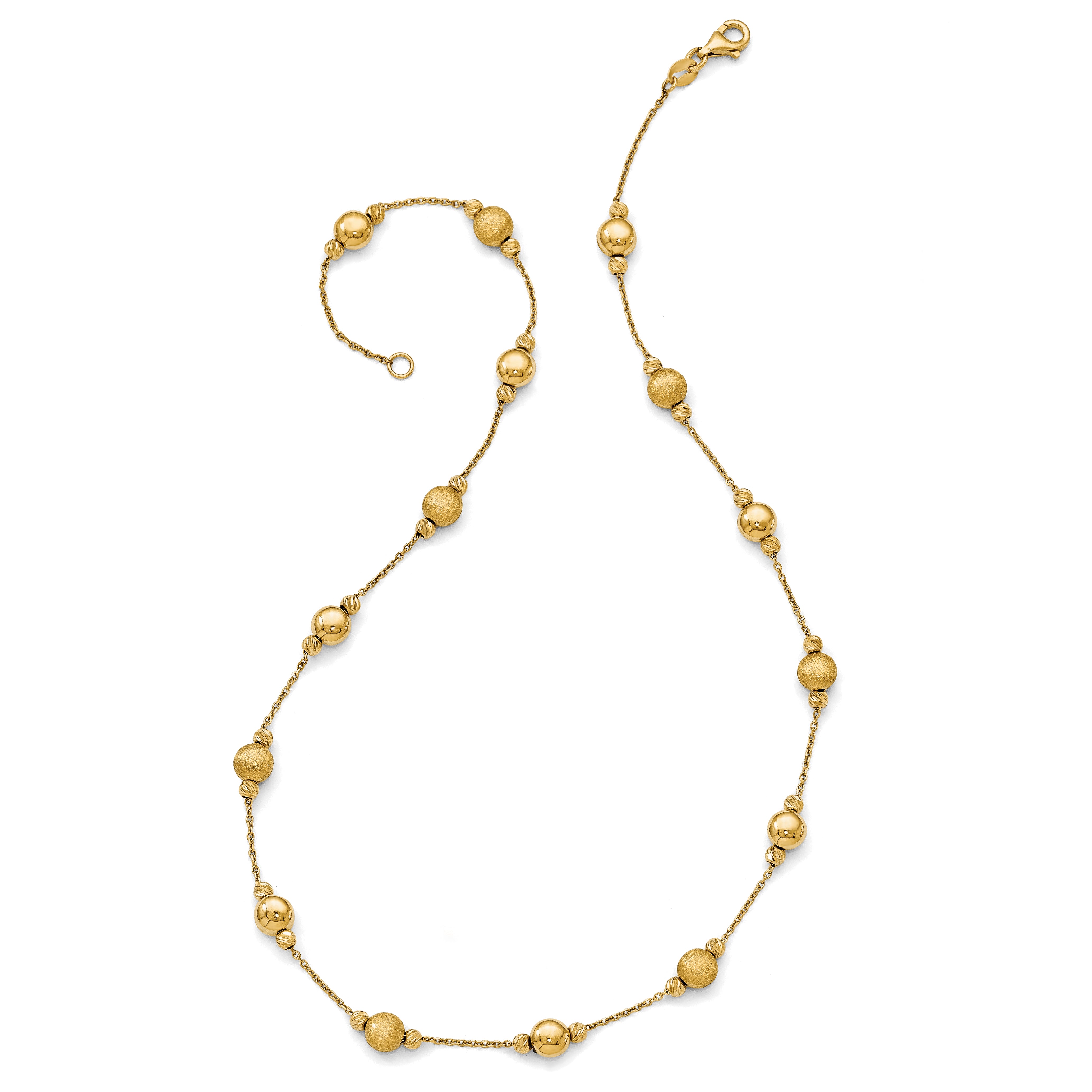 14K Gold Beaded Necklace with Brushed Finish and Lifetime Warranty Secondary image