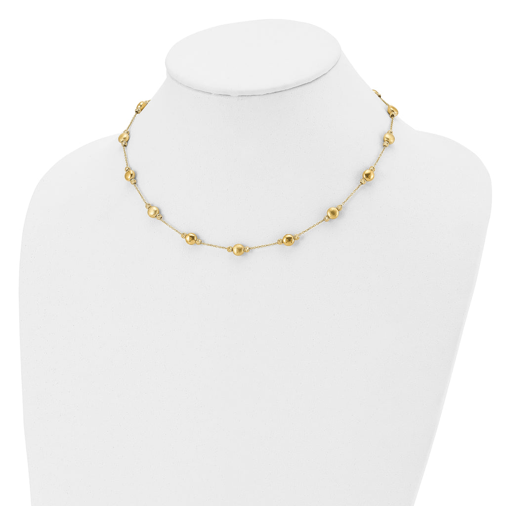 14K Gold Beaded Necklace with Brushed Finish and Lifetime Warranty