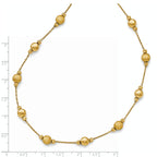 14K Gold Beaded Necklace with Brushed Finish and Lifetime Warranty