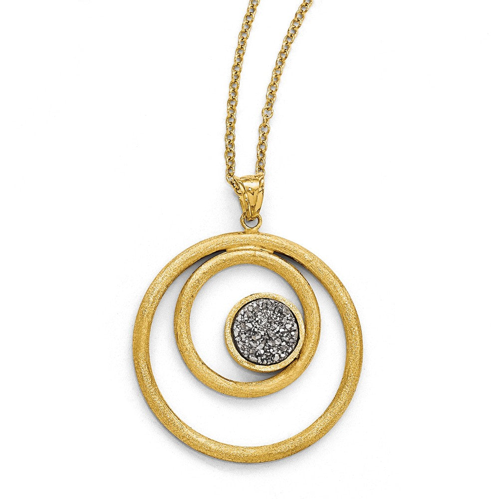 Leslie's 14K Yellow Gold Round Pendant with Grey Druzy Necklace