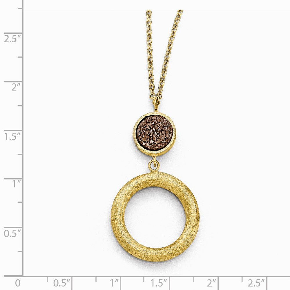 Leslie's 14K Yellow Gold Brown Druzy Scratch-Finish Necklace Elegant Brushed Pendant Secondary image