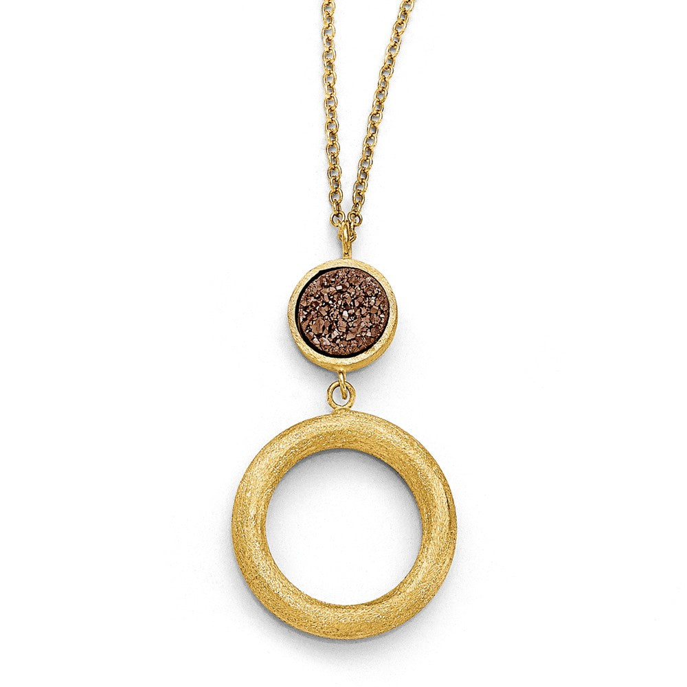 Leslie's 14K Yellow Gold Brown Druzy Scratch-Finish Necklace Elegant Brushed Pendant Main image