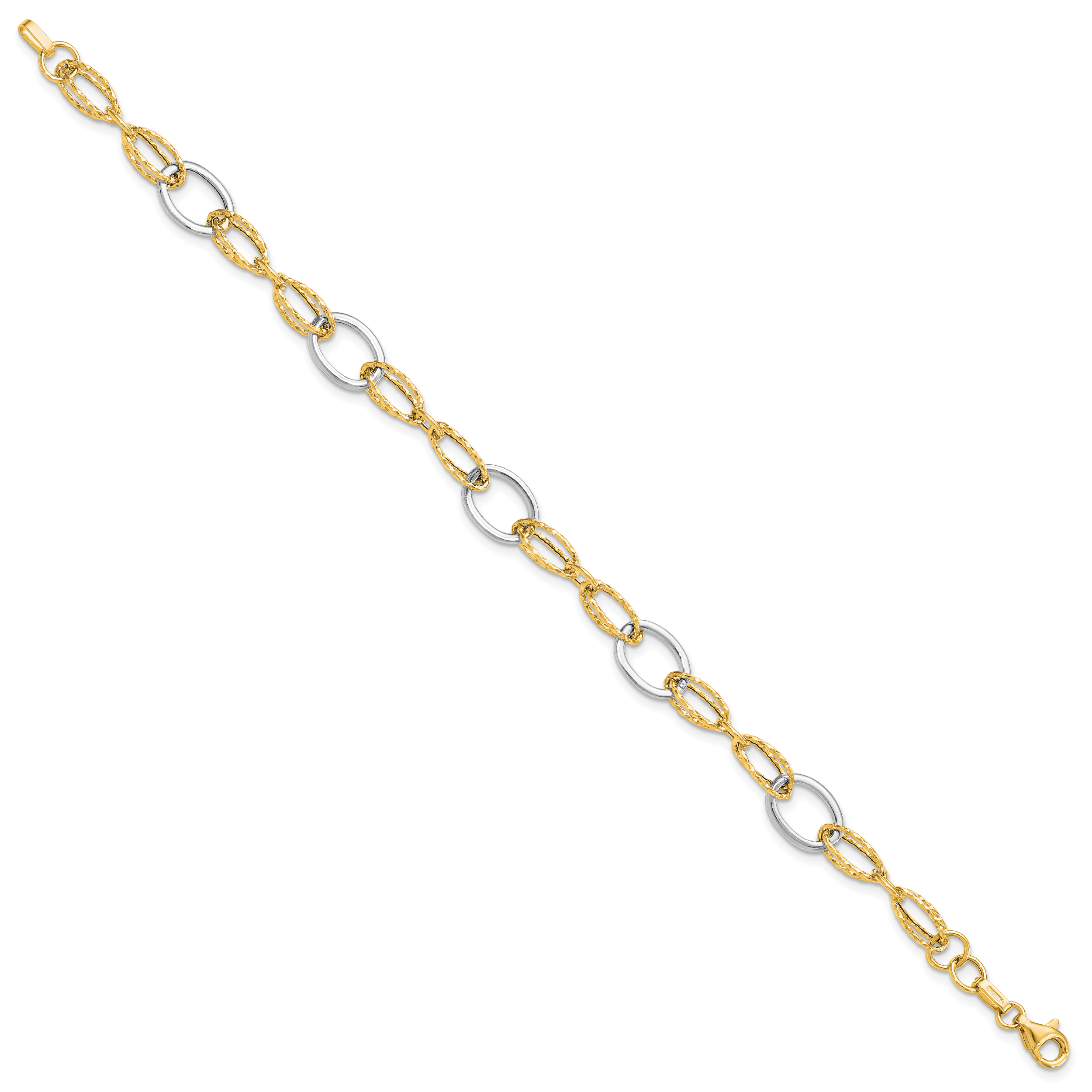 14K Two-tone Polished and Textured Fancy Link Bracelet Secondary image
