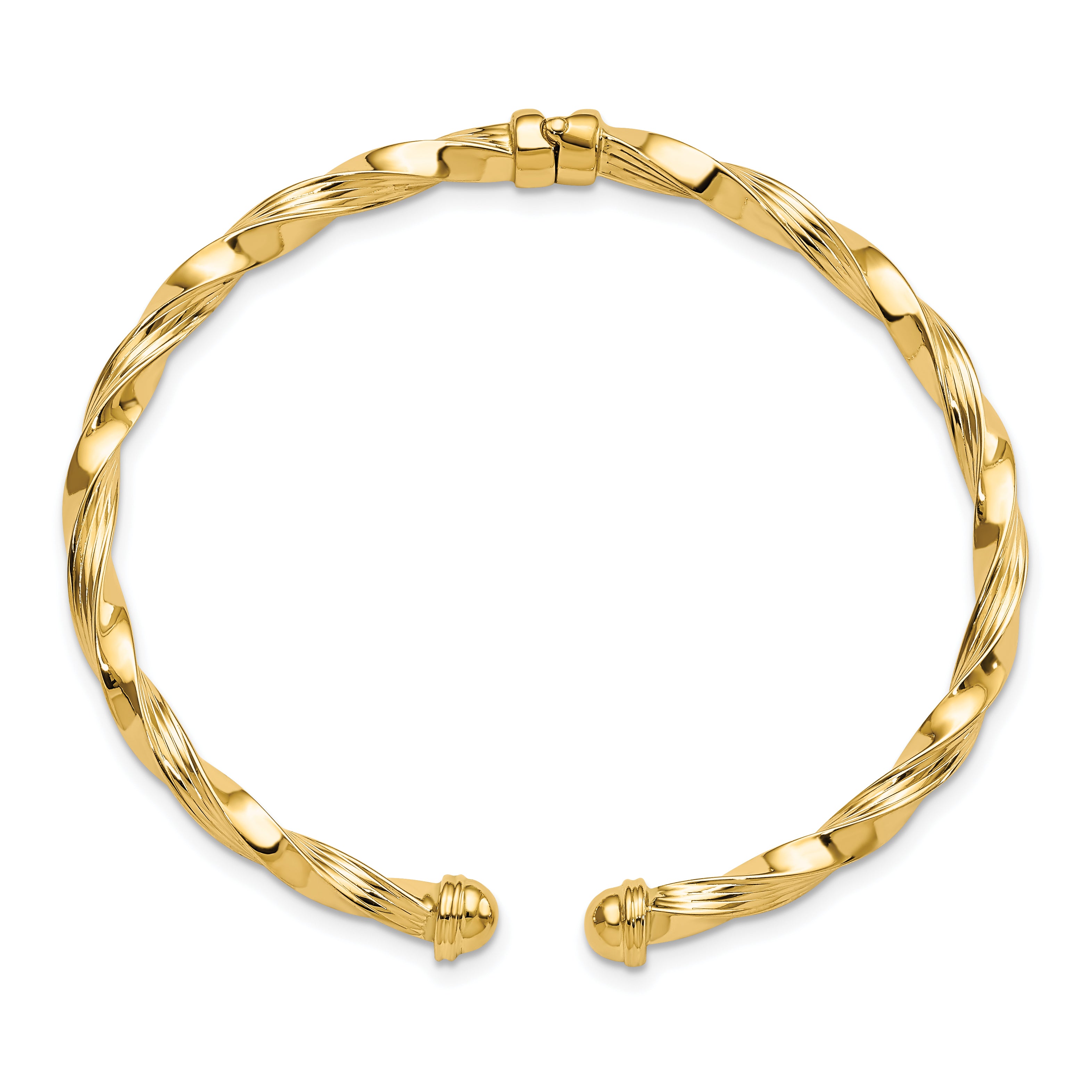 14K Gold Polished Hinge Cuff Bangle with Twisted Texture Secondary image