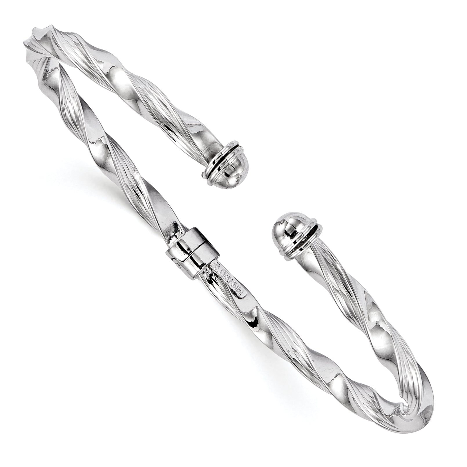 14K White Gold Polished Textured Hinge Cuff Bangle Main image