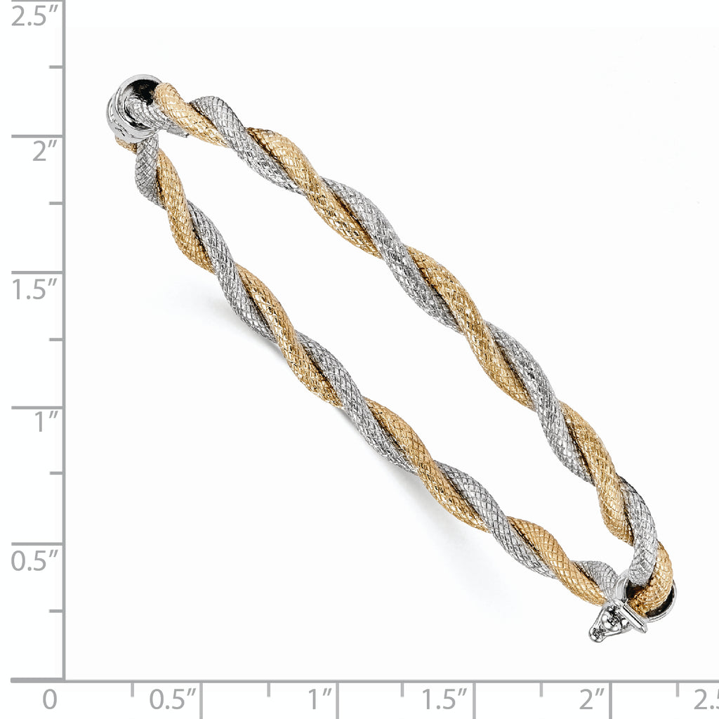 Sophia Jewelers 14K Two-Tone Gold Textured Hinged Bangle with Lifetime Warranty